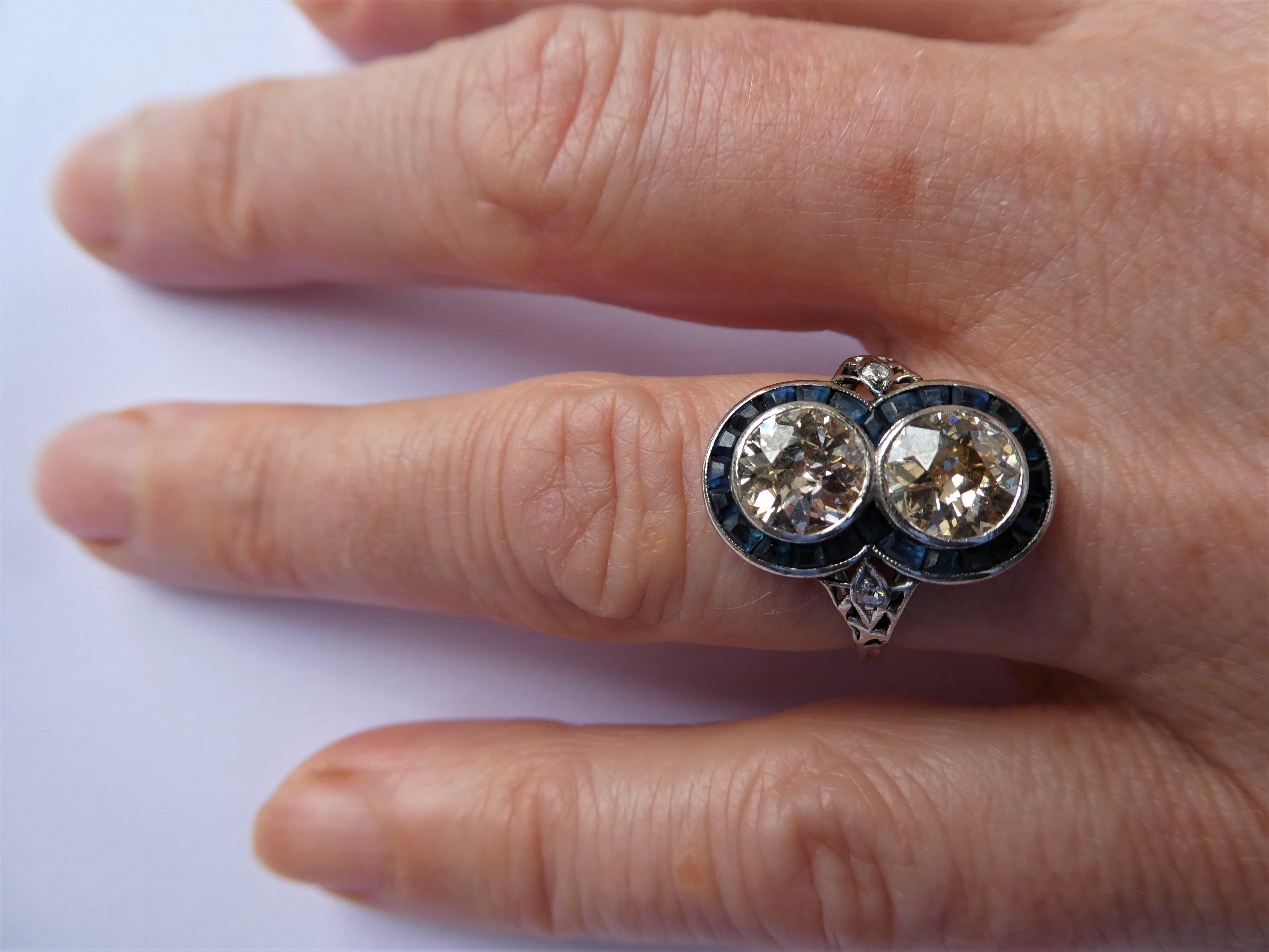 Austrian Art Deco Diamond Sapphire Platinum Target Ring For Sale 5