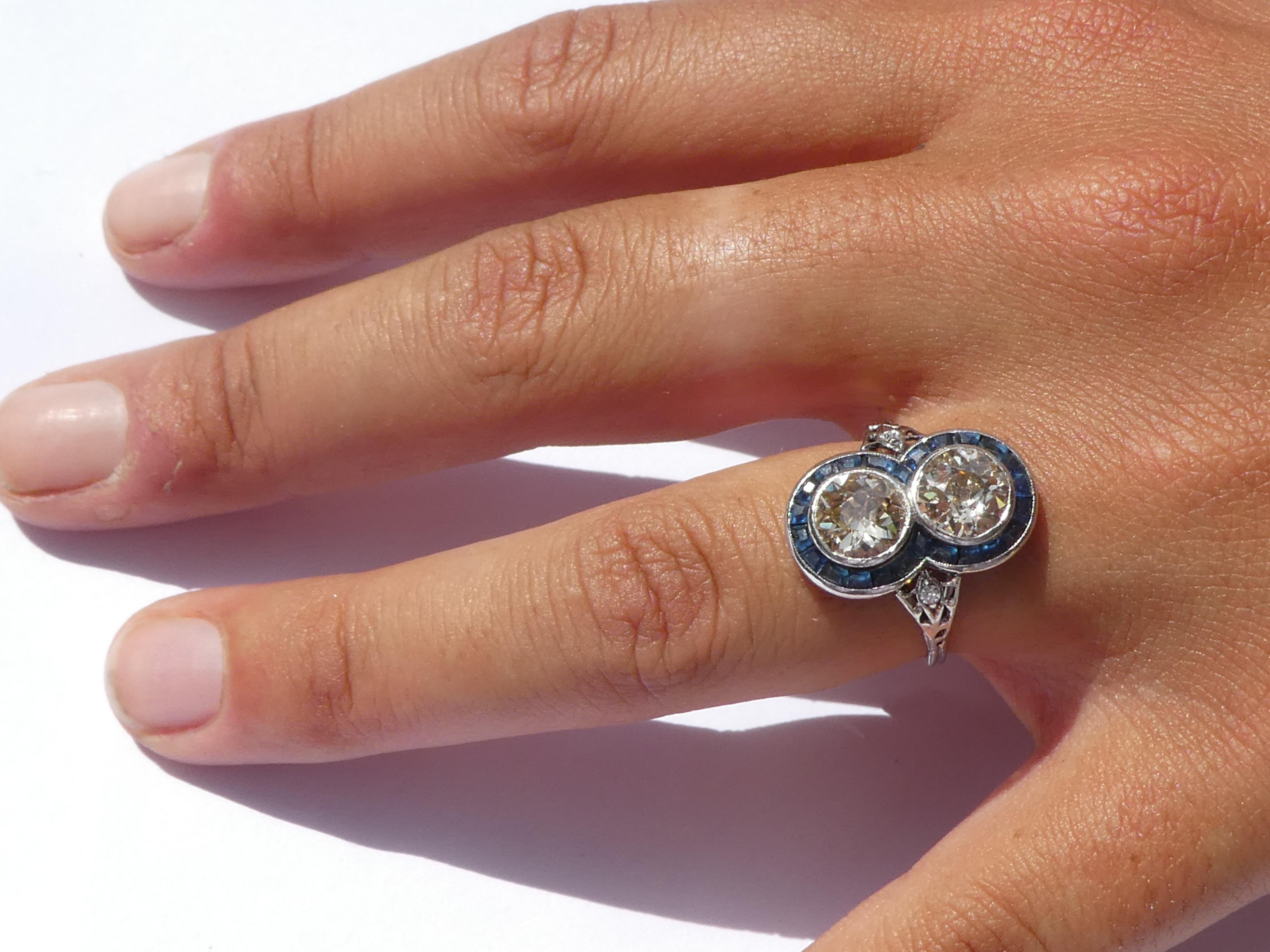Austrian Art Deco Diamond Sapphire Platinum Target Ring For Sale 6
