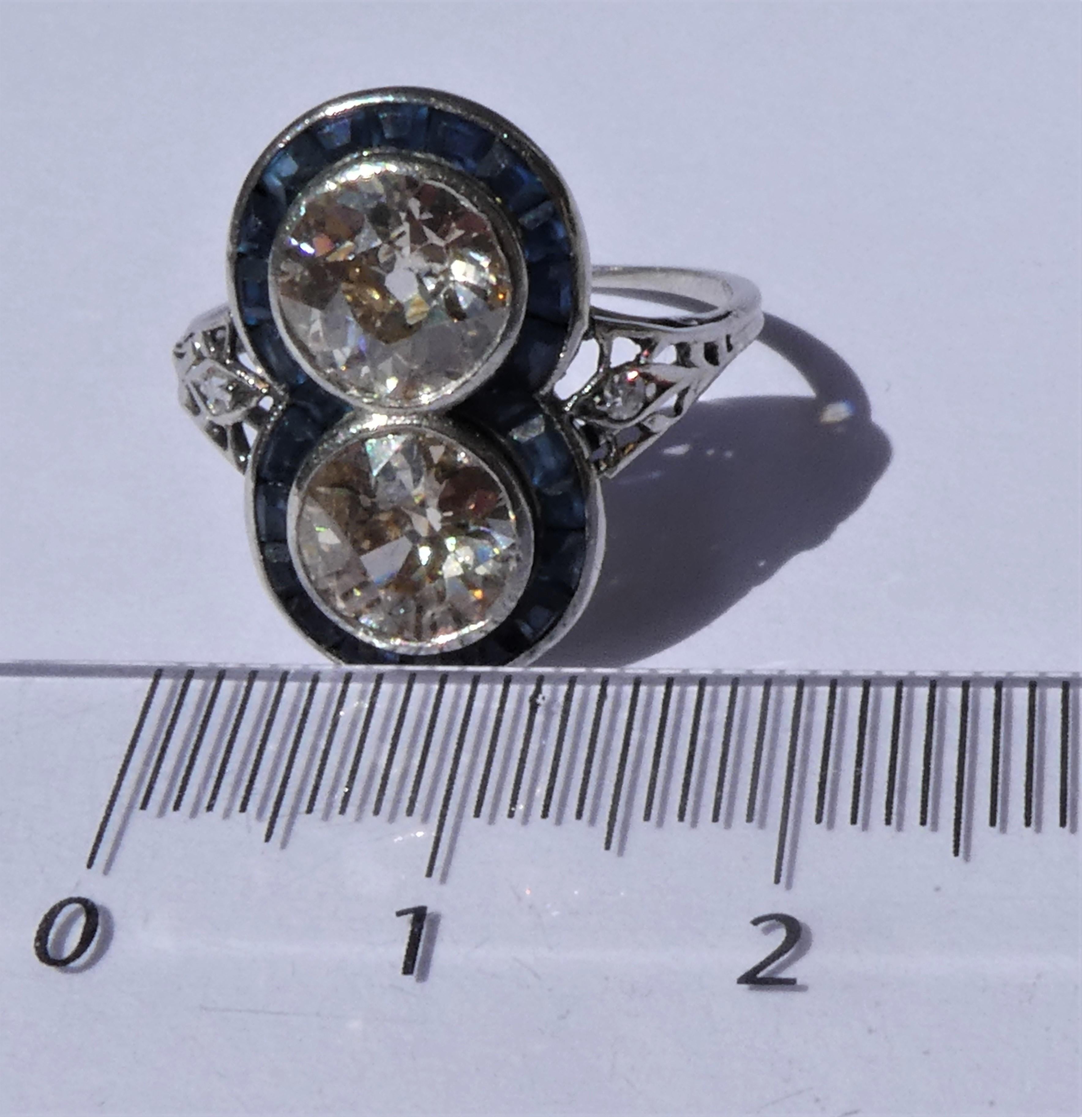 Women's Austrian Art Deco Diamond Sapphire Platinum Target Ring For Sale