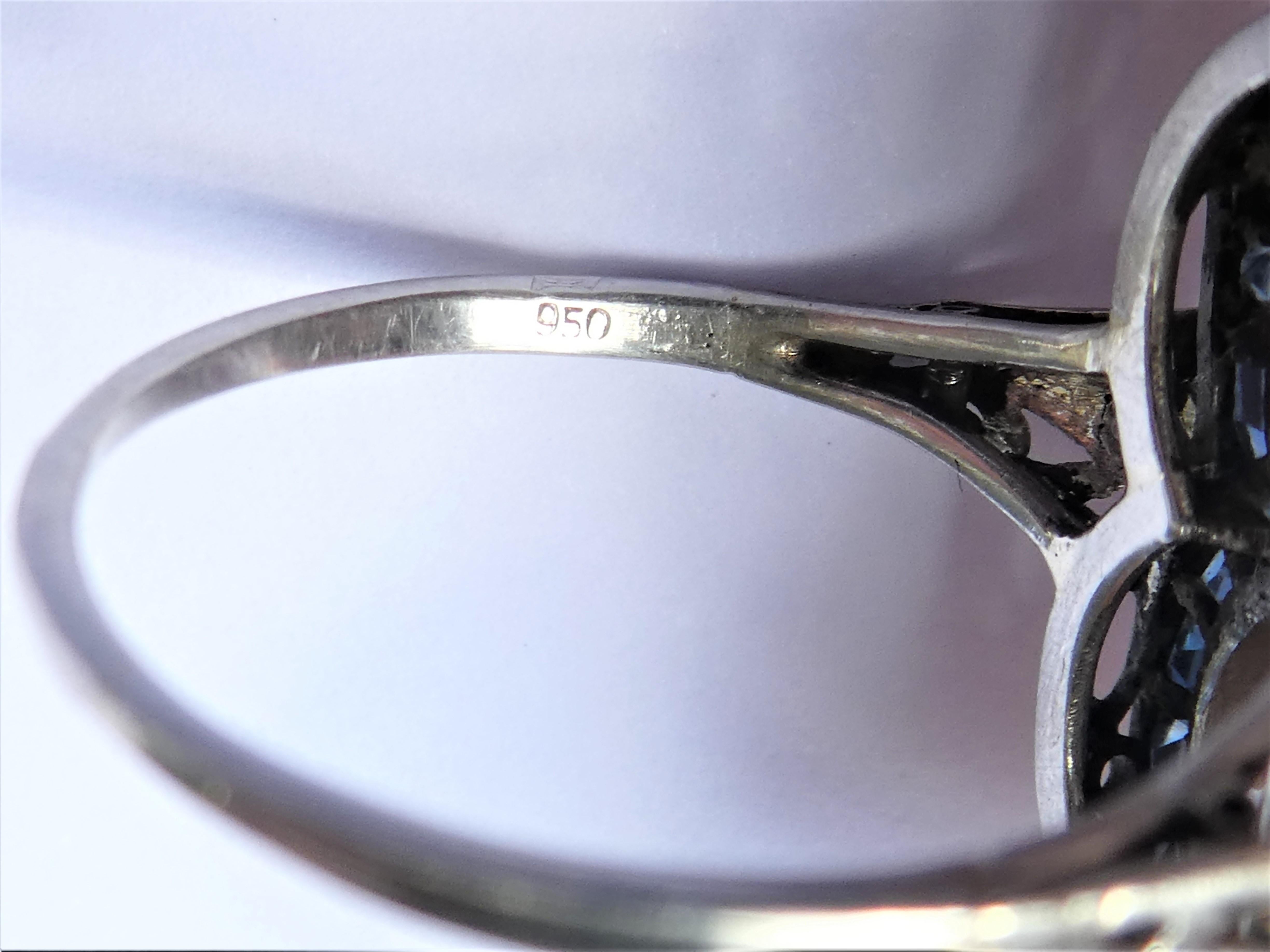Austrian Art Deco Diamond Sapphire Platinum Target Ring For Sale 2