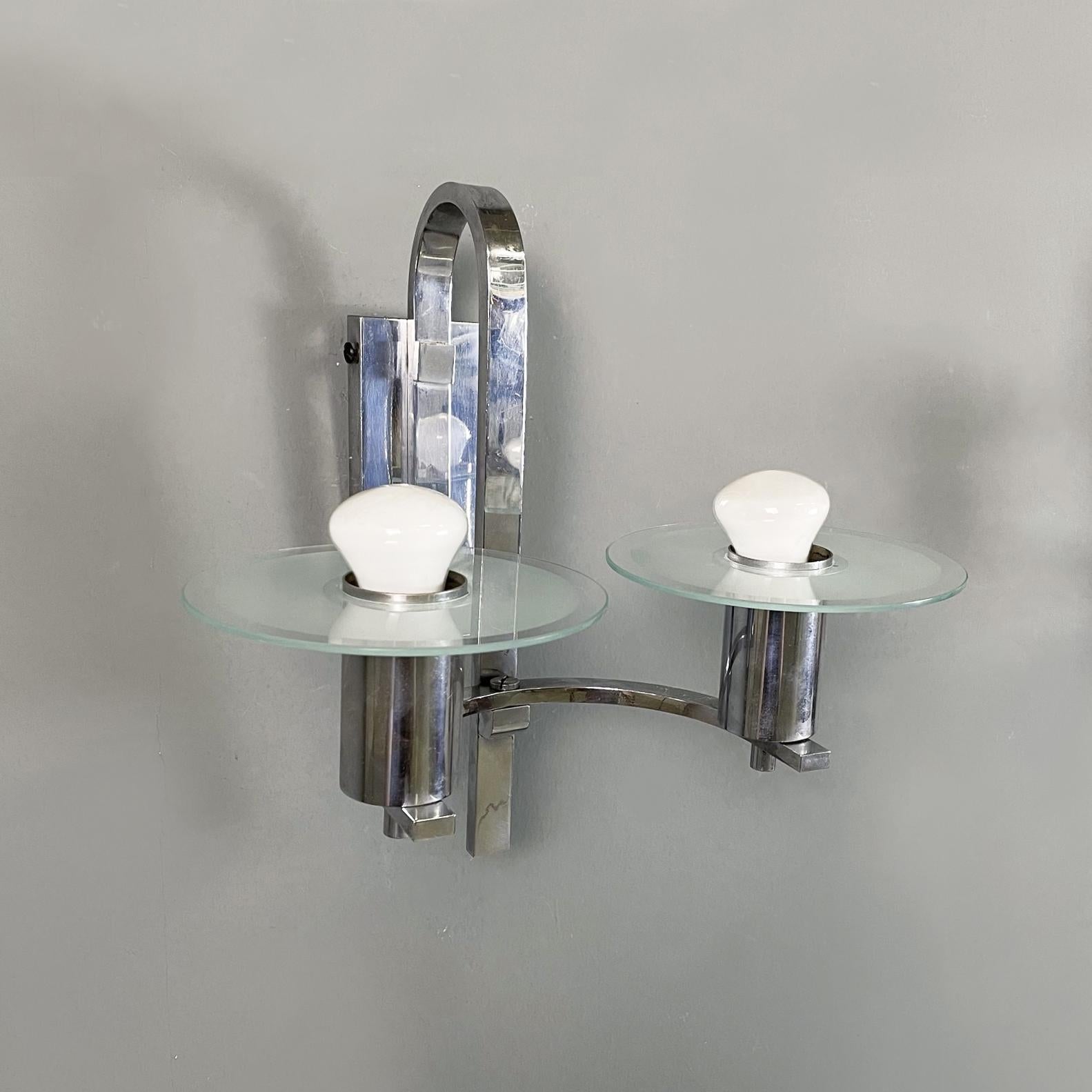Early 20th Century Austrian Art Deco Double light sconces in metal and glass, 1920s For Sale
