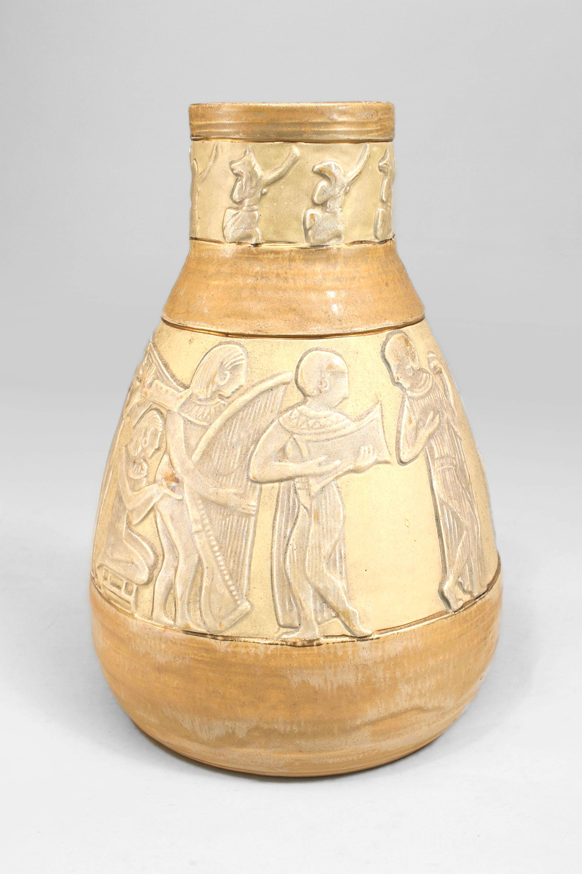 20th Century Austrian Art Deco Dresser Porcelain Vase with Egyptian Figures For Sale
