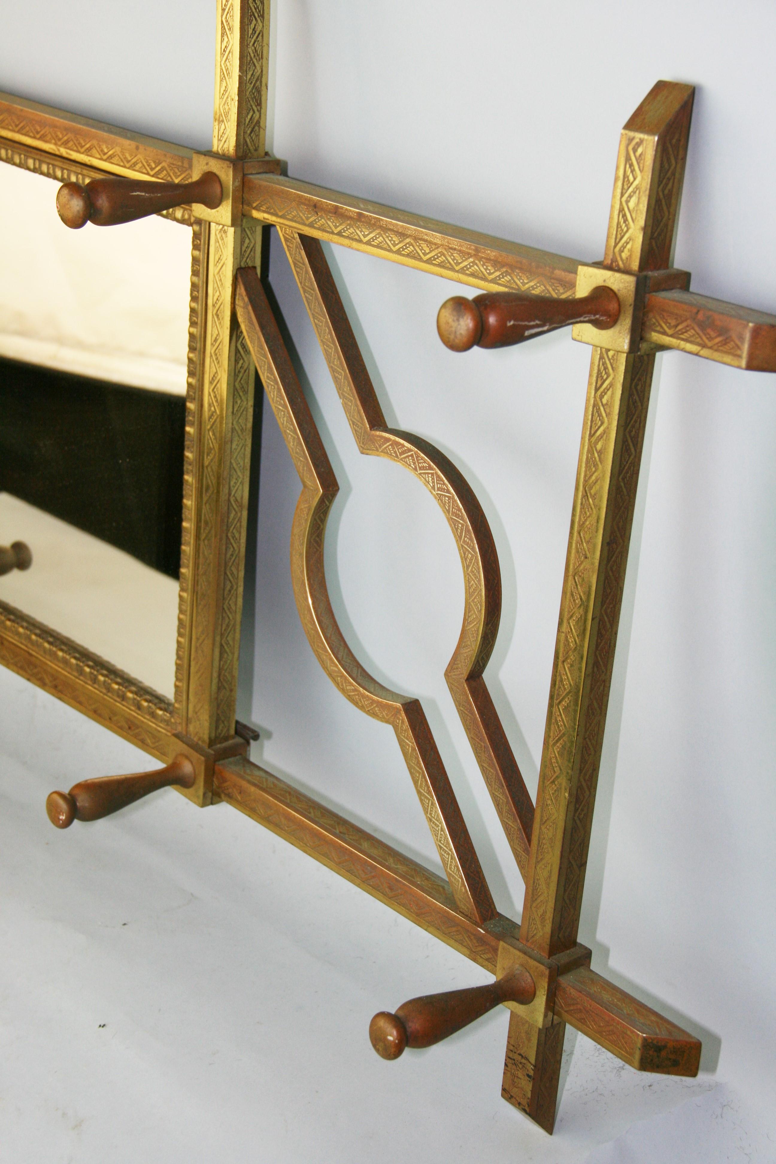 Austrian Art Deco Embossed Bronze Mirrored Coat Rack, 1920's For Sale 9