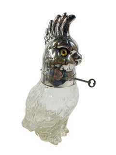 Austrian Art Deco Glass and Silver Plate Cockatoo Decanter with Locking Collar