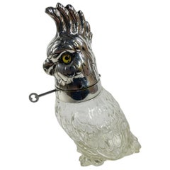 Austrian Art Deco Glass and Silver Plate Cockatoo Decanter with Locking Collar