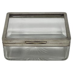 Austrian Art Deco Glass Box with Silver Plated Mounts and Starburst Design