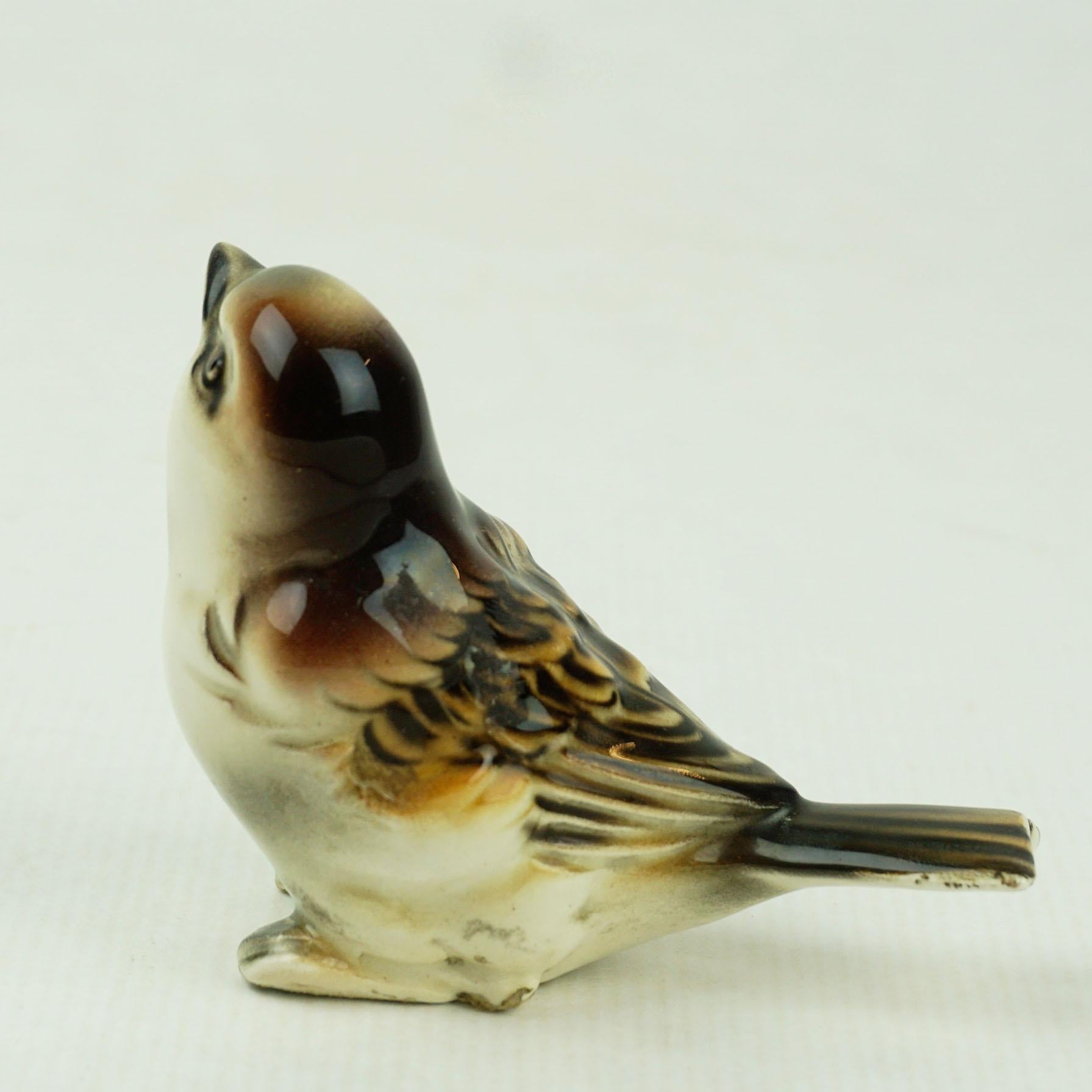 Early 20th Century Austrian Art Deco Glazed Ceramic Sparrow by Eduard Klablena For Sale