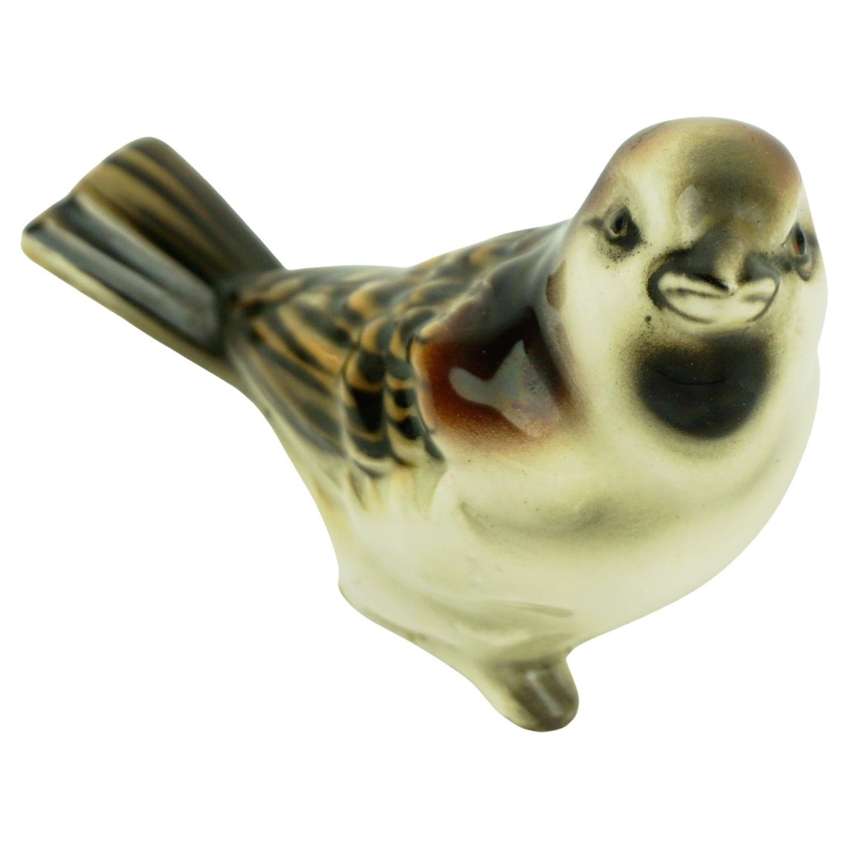 Austrian Art Deco Glazed Ceramic Sparrow by Eduard Klablena For Sale