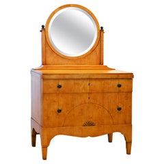 Austrian Art Deco Inlaid Fruitwood Vanity Dresser and Pivoting Dressing Mirror