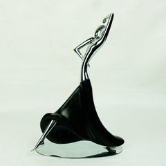 Austrian Art Deco Nickel plated Brass Female Dancer Sculpture by Hagenauer