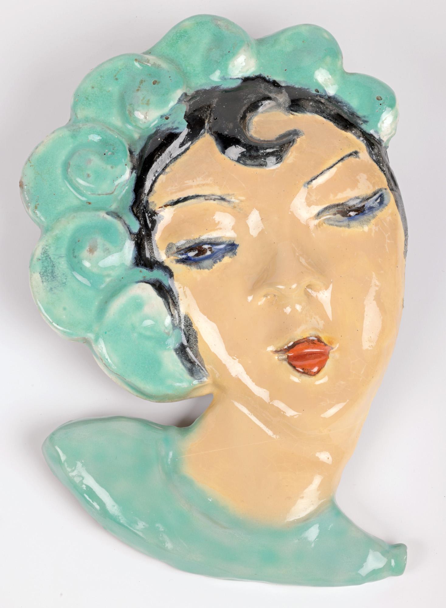 Austrian Art Deco Pottery Face Wall Mask in Manner of Wiener Werkstätte For Sale 6