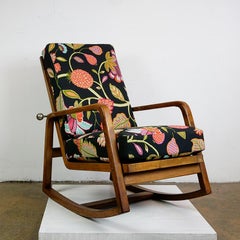 Austrian Art Deco Reclining Rocking Armchair with Flower Fabric