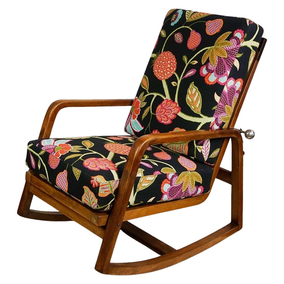 Austrian Art Deco Reclining Rocking Armchair with Flower Fabric