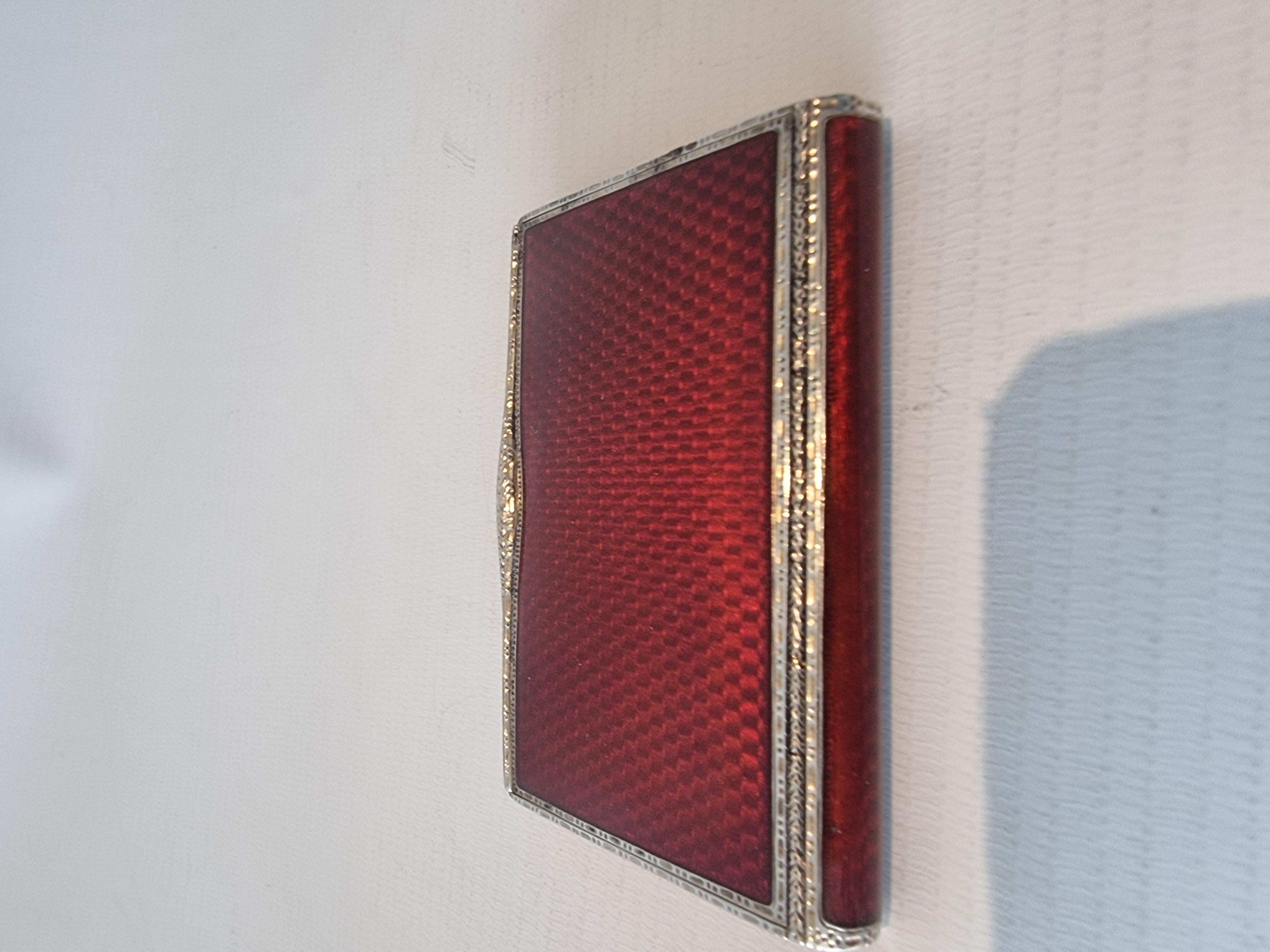 Argento Austrian Art Deco Silver and Red Guilloche enamel Cigarette or Card Case in vendita