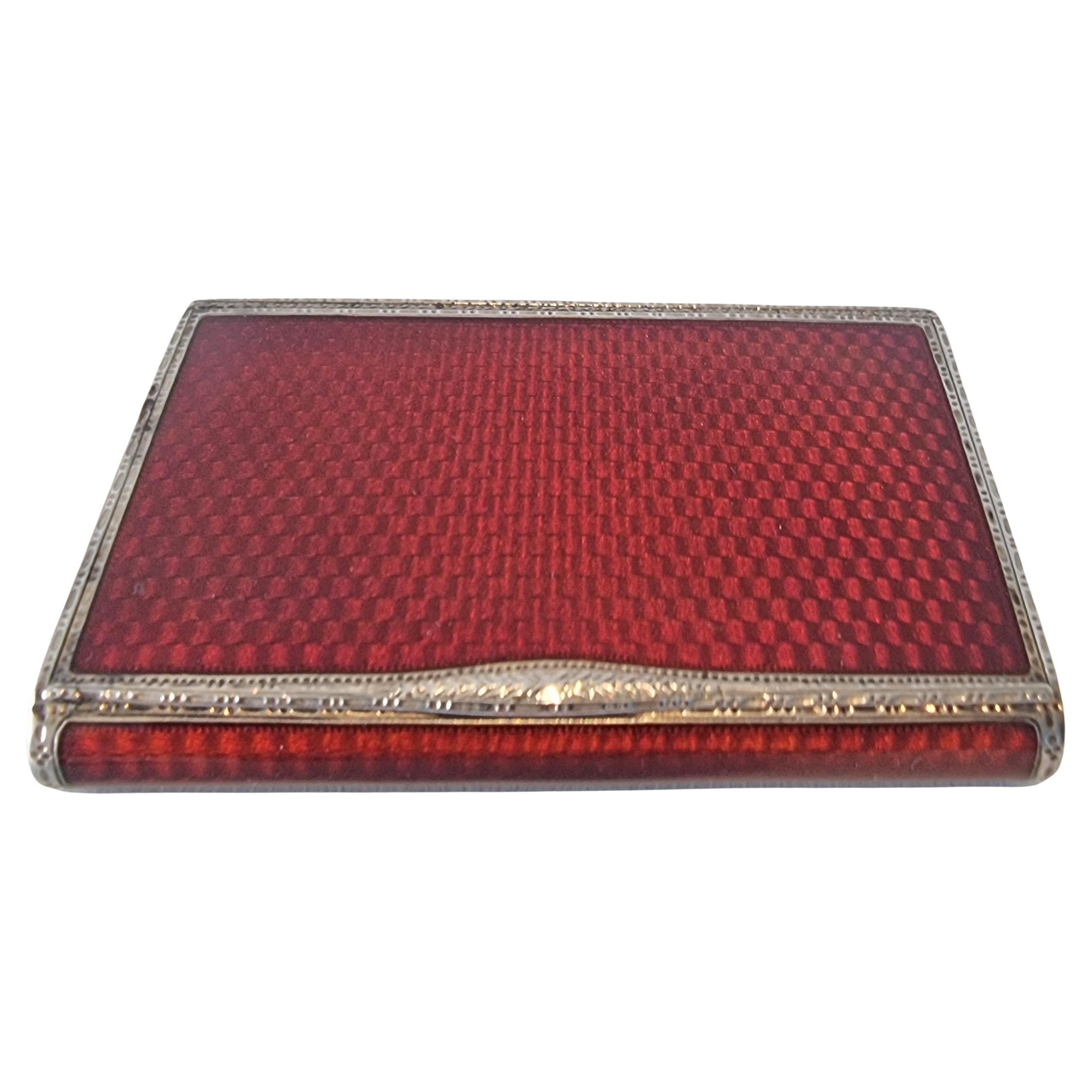 Austrian Art Deco Silver and Red Guilloche enamel Cigarette or Card Case