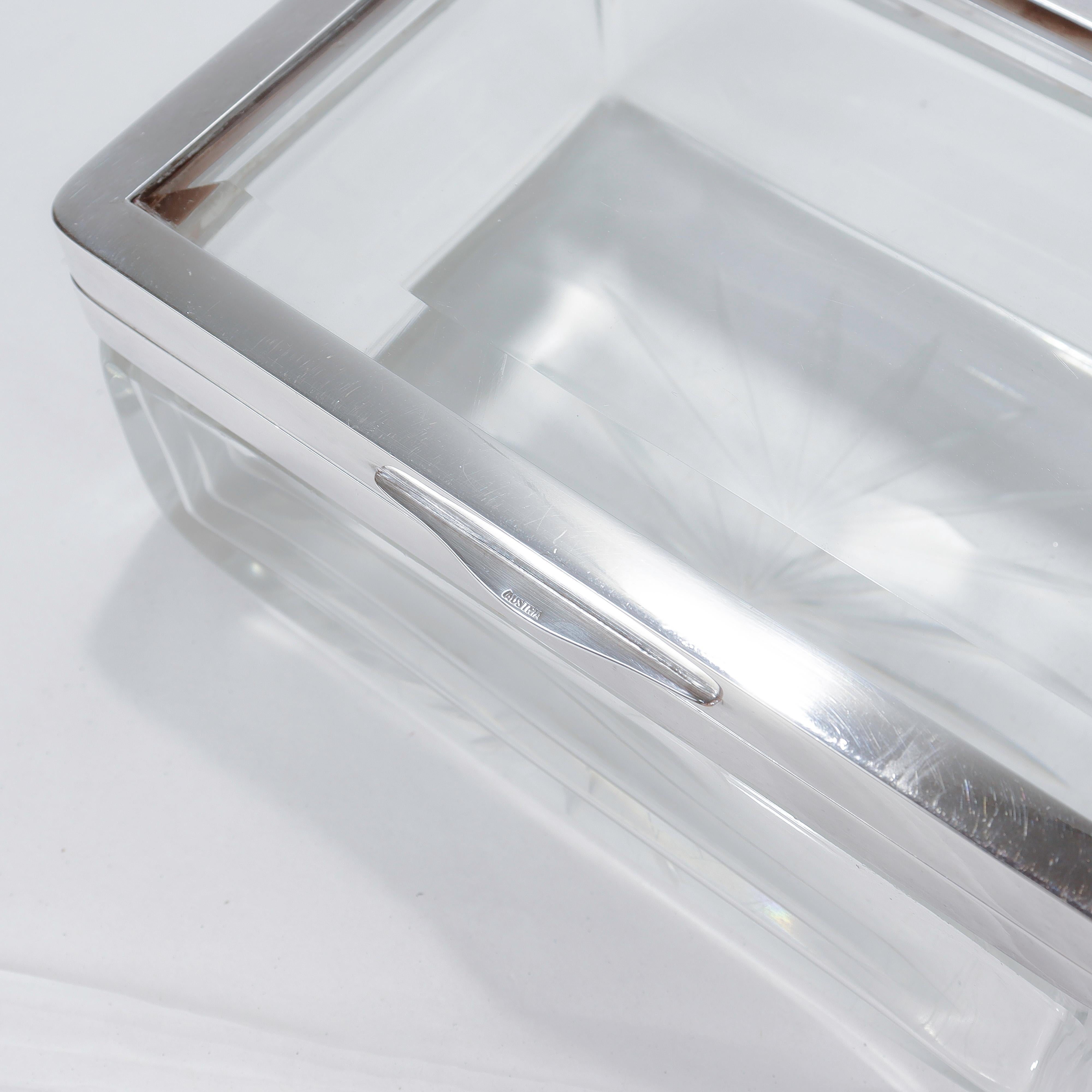 Coffret ou boîte de table Art Déco autrichien en métal argenté et verre taillé en vente 7