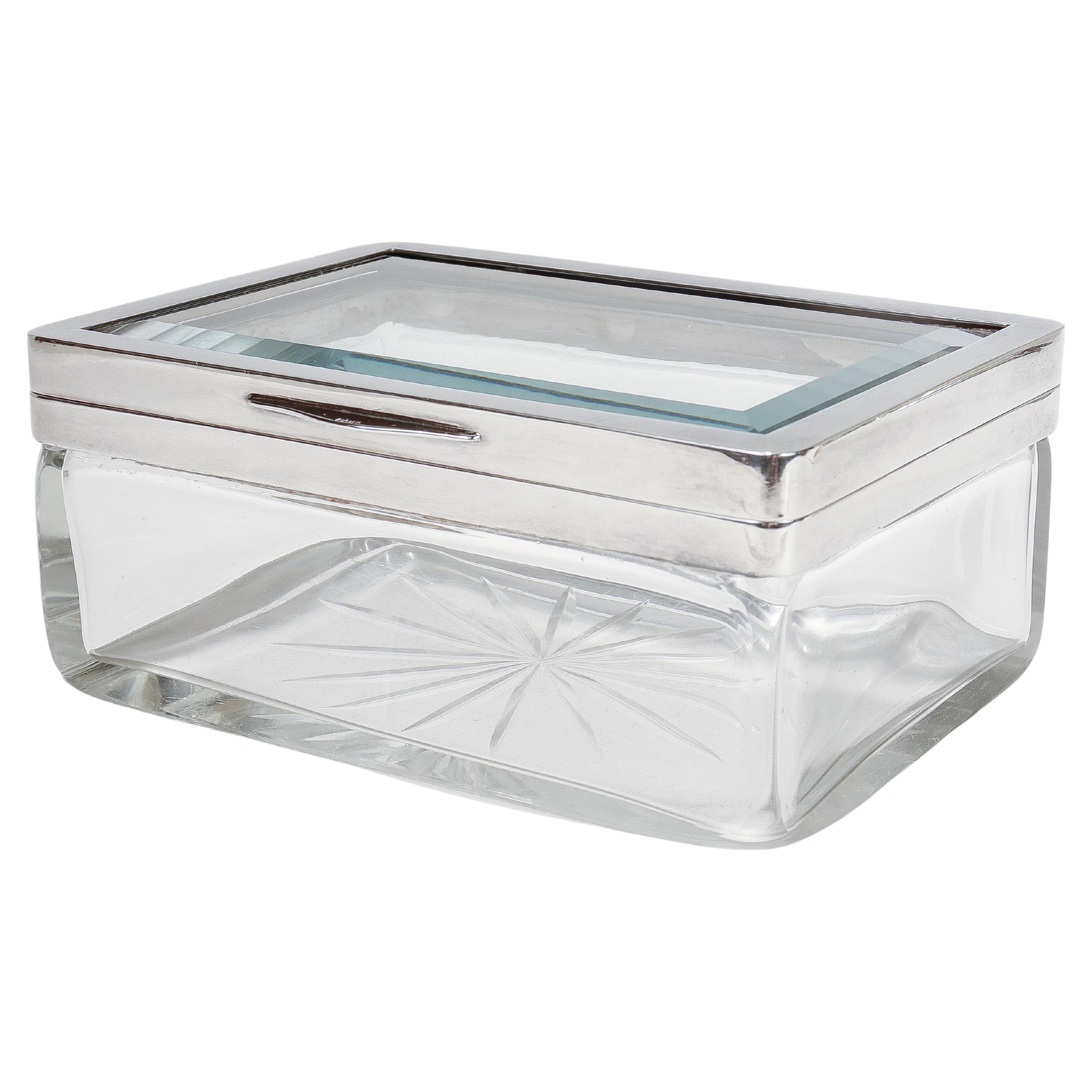 Austrian Art Deco Silver Plate & Cut Glass Casket or Table Box For Sale