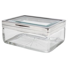 Used Austrian Art Deco Silver Plate & Cut Glass Casket or Table Box