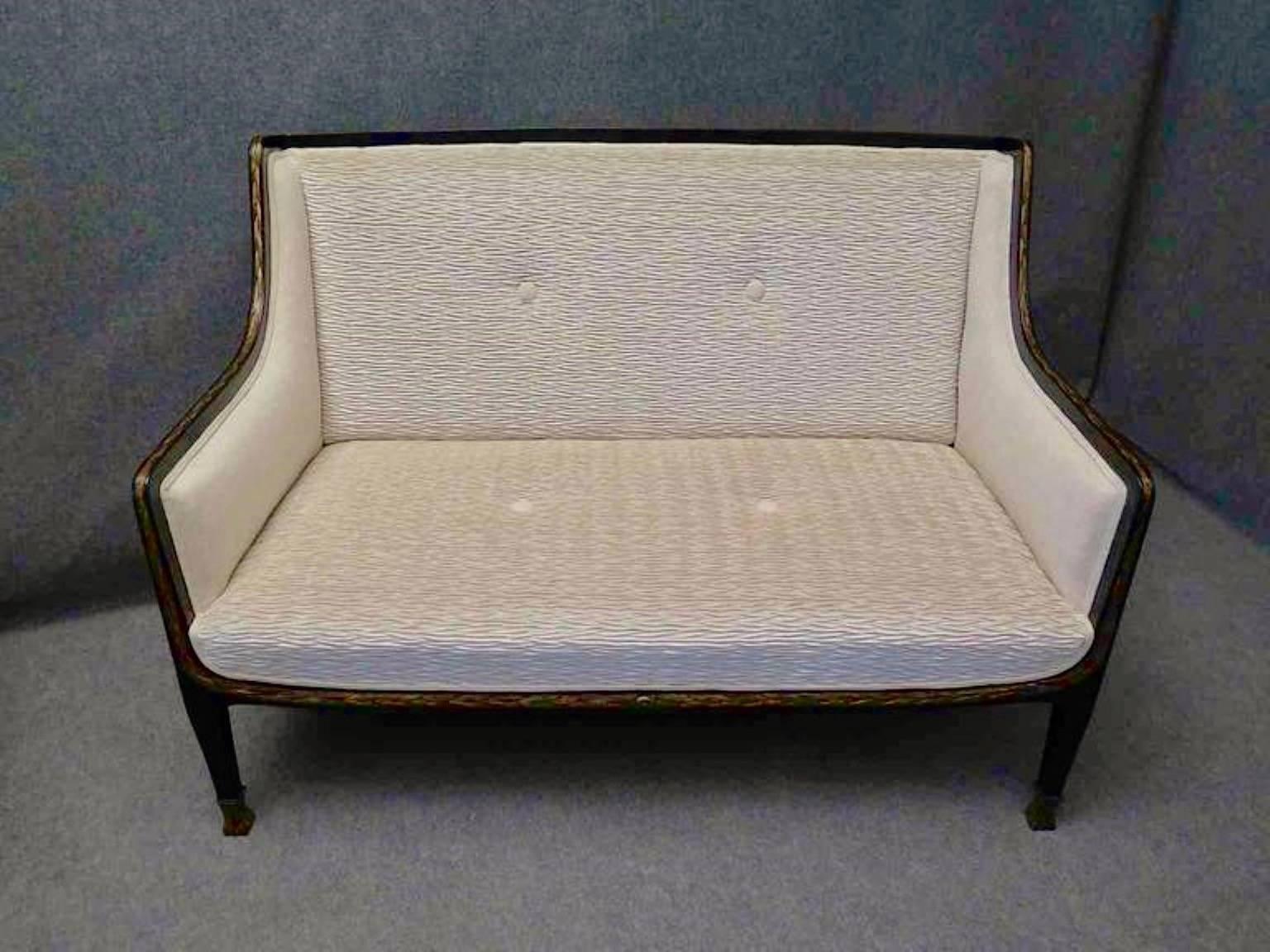 1920s Rectangular Black Wood and Fabric Austrian Art Deco Sofa In Excellent Condition In Rome, IT