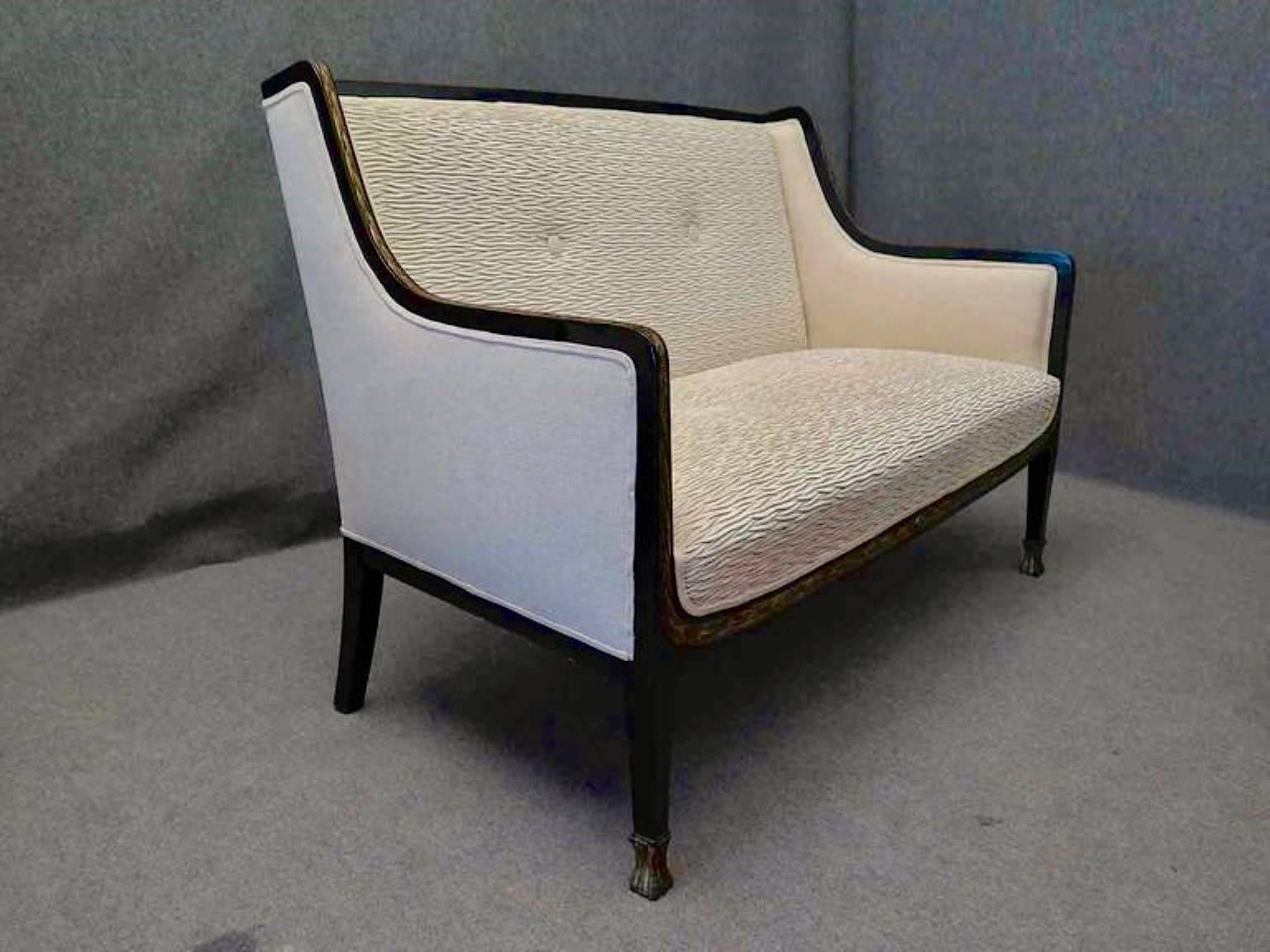 1920s Rectangular Black Wood and Fabric Austrian Art Deco Sofa 4