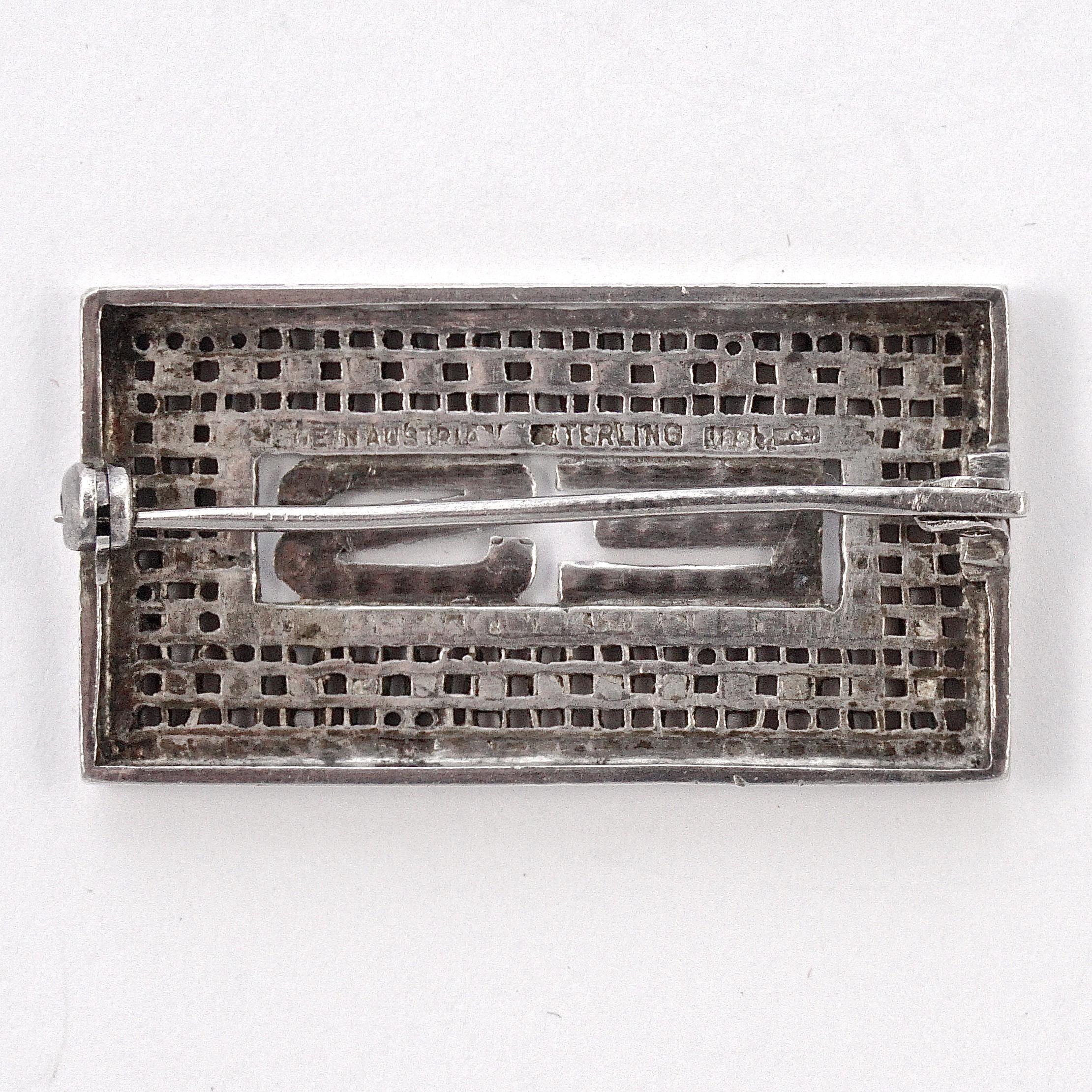 Round Cut Austrian Art Deco Sterling Silver and Marcasite Initials ES Brooch For Sale