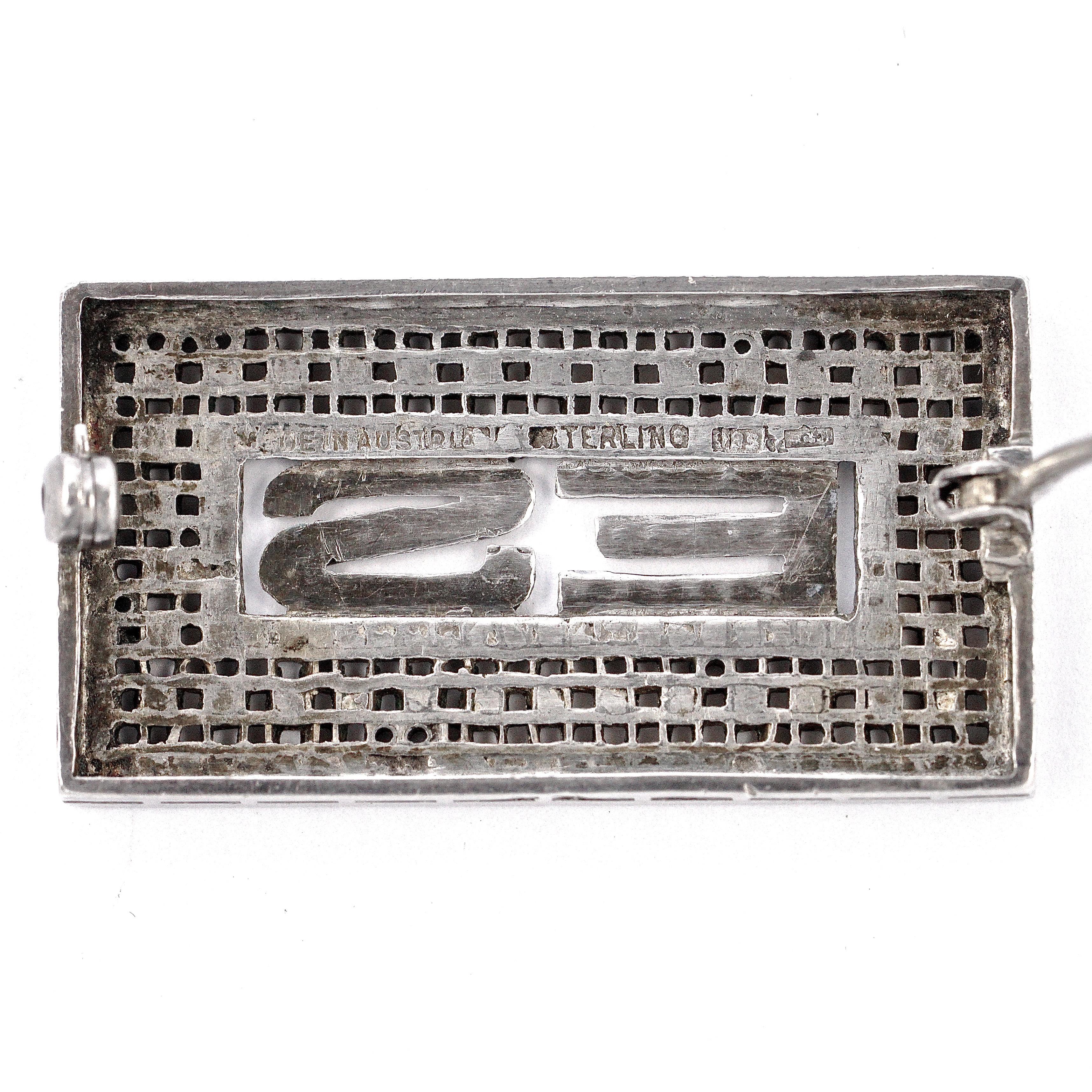 Austrian Art Deco Sterling Silver and Marcasite Initials ES Brooch In Good Condition For Sale In London, GB
