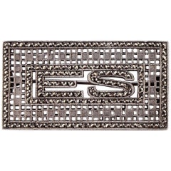 Antique Austrian Art Deco Sterling Silver and Marcasite Initials ES Brooch