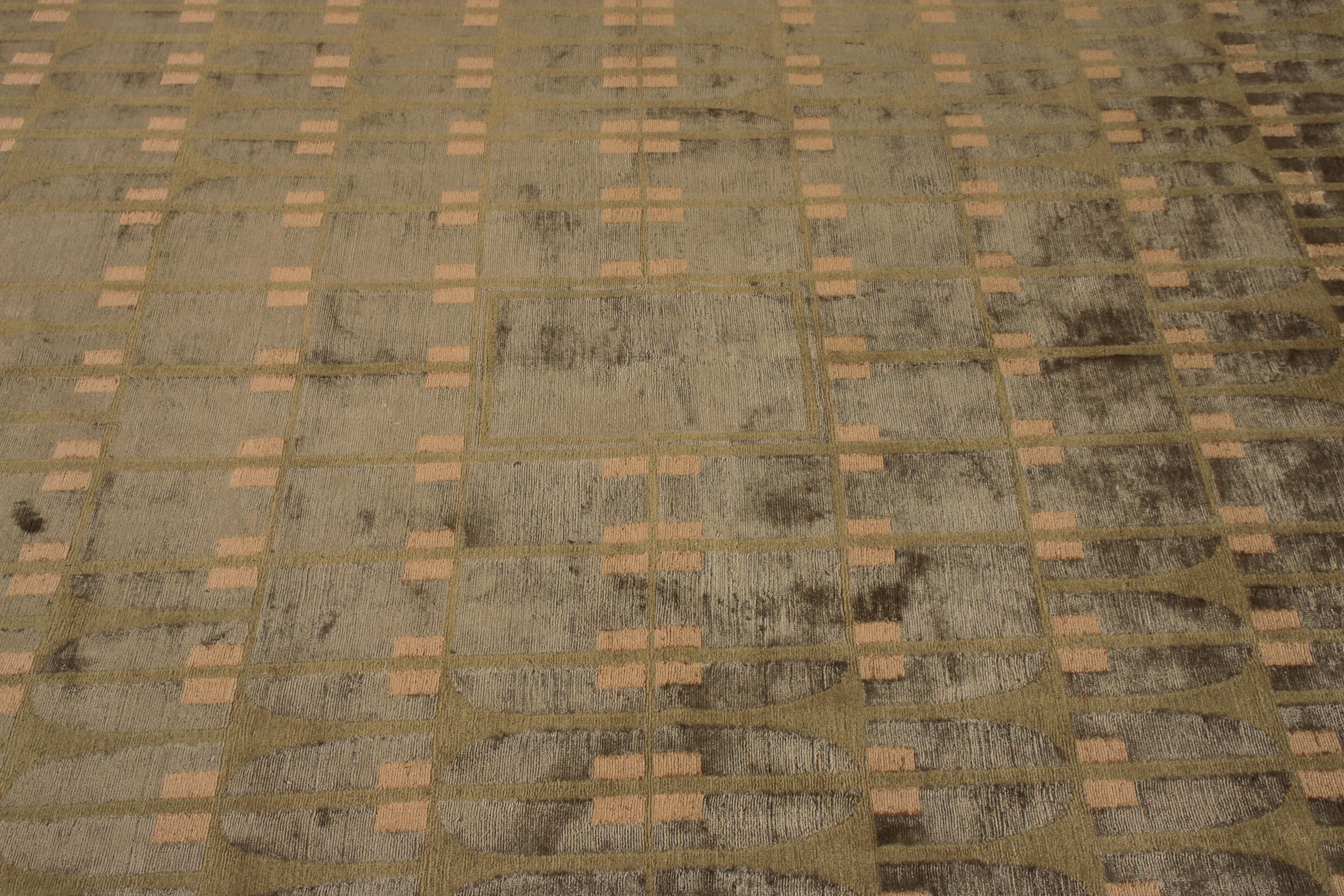 Österreichischer Teppich & Kelim-Teppich im Art-déco-Stil aus grüner Wolle und Seide, maßgefertigt (Art déco) im Angebot