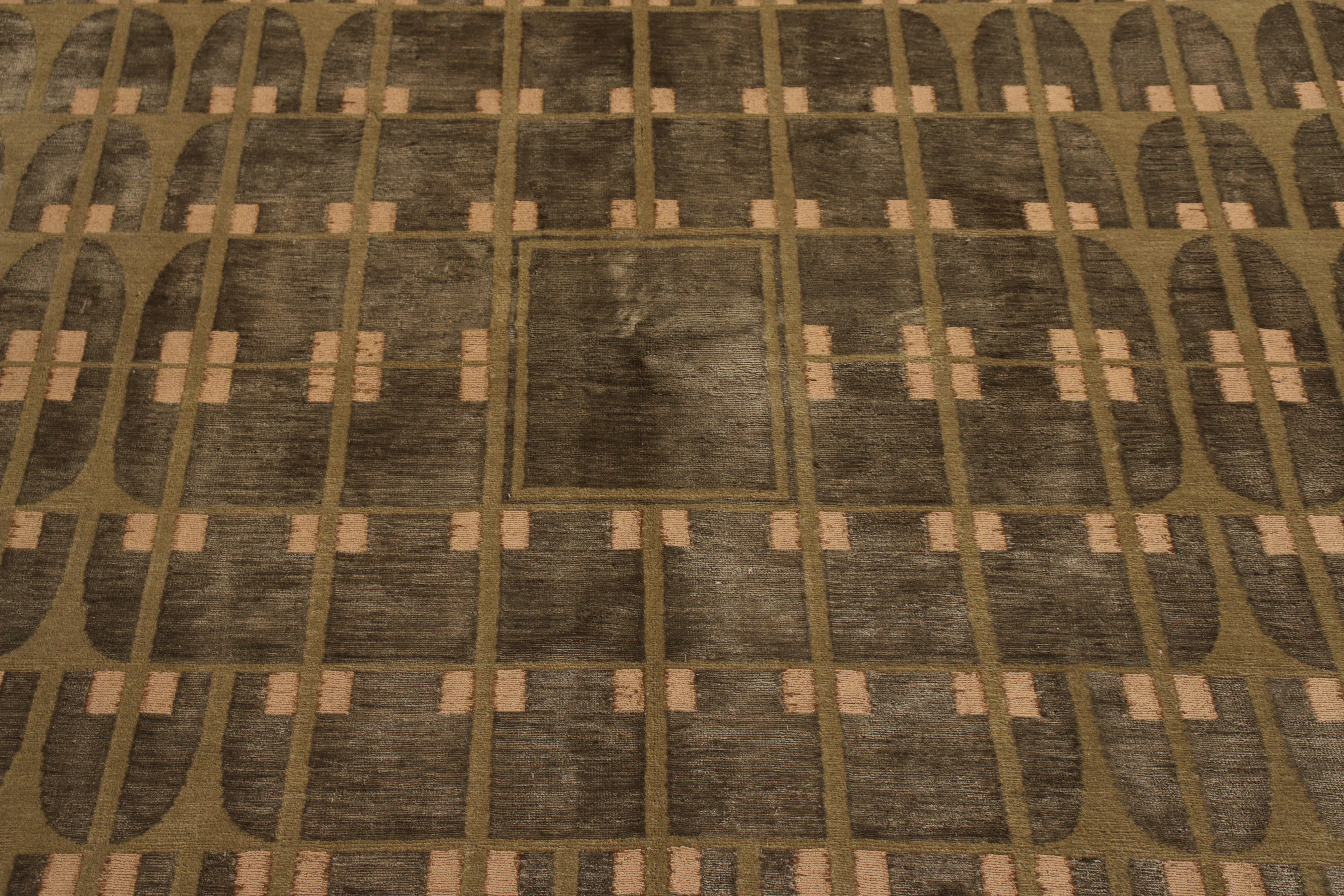 Österreichischer Teppich & Kelim-Teppich im Art-déco-Stil aus grüner Wolle und Seide, maßgefertigt (Türkisch) im Angebot