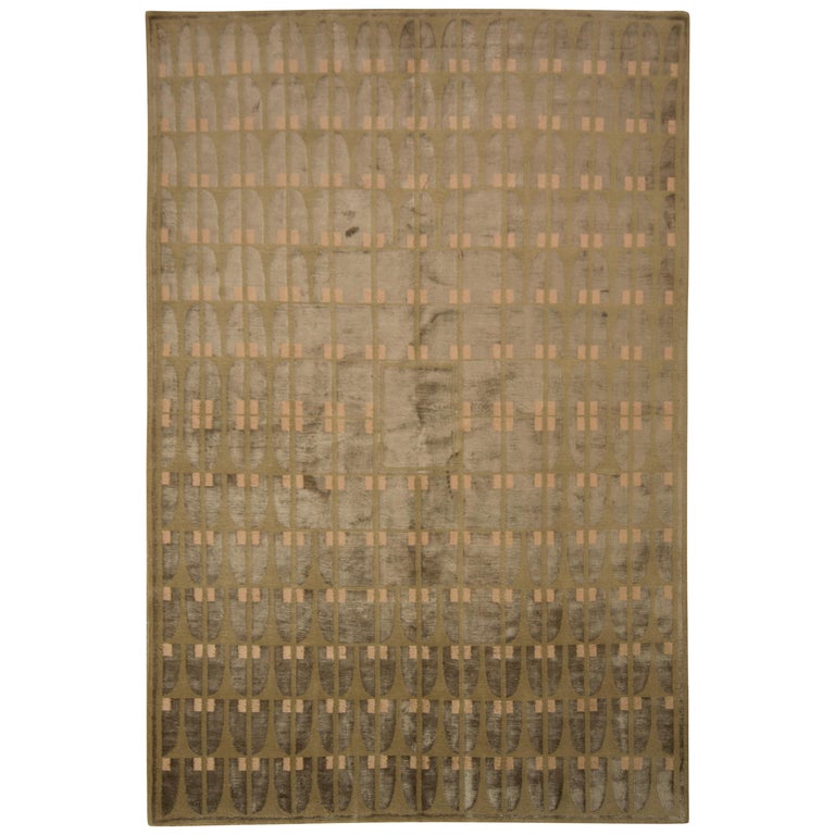 Rug and Kilim's Austrian Art Deco Style Rug Modern Green Wool and Silk