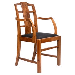Austrian Art Deco Walnut and Burr Walnut Open Elbow Chair C.1925