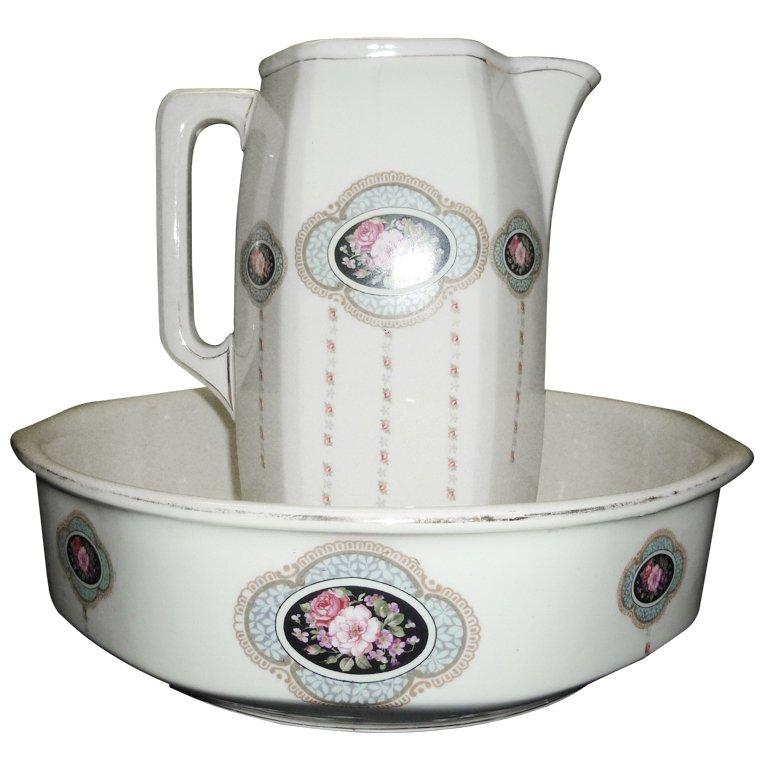 Austrian Art Deco Washing Bowl and Pitcher For Sale