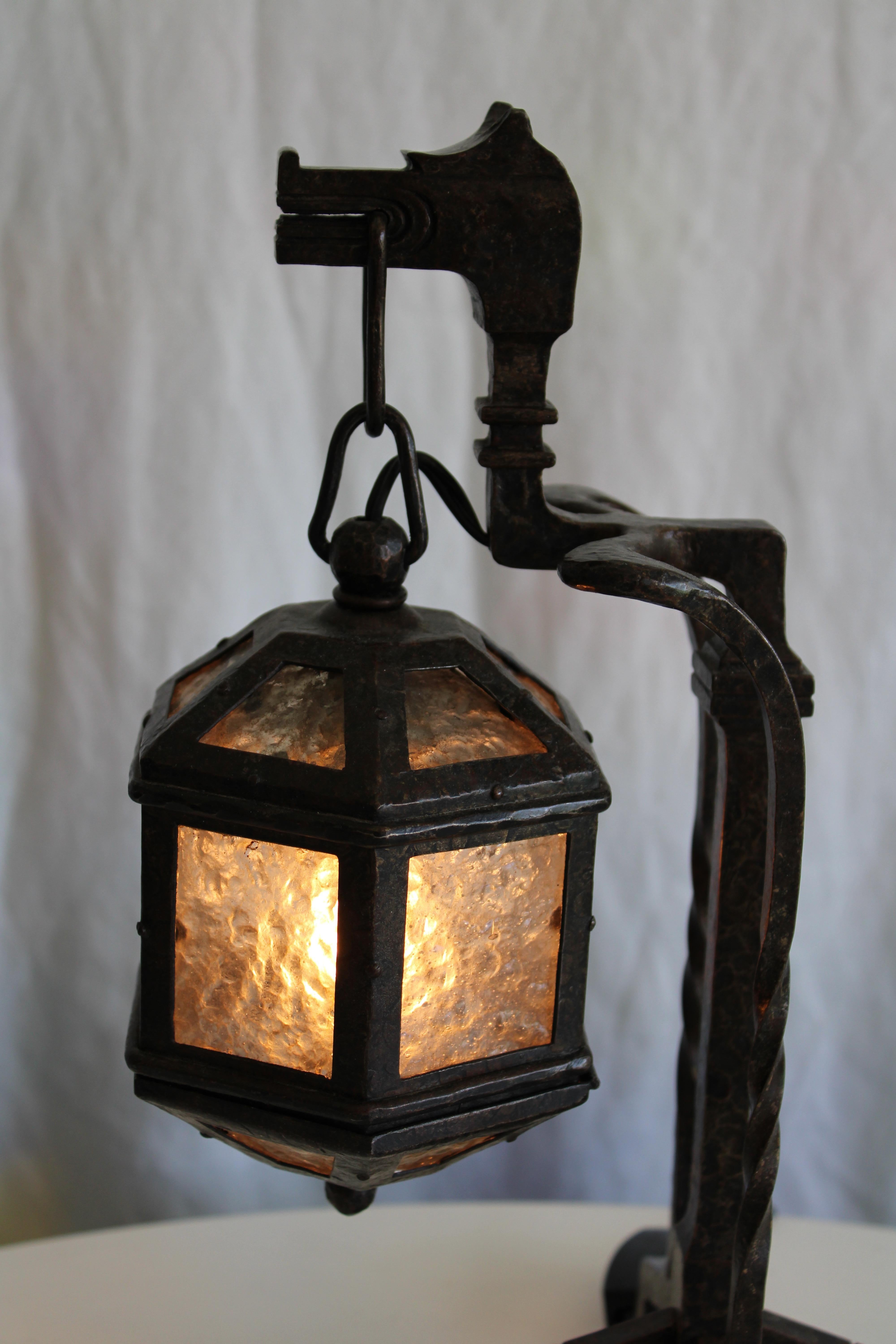 Hand-Crafted Austrian Art Deco Wrought Iron Dragon Lamp For Sale