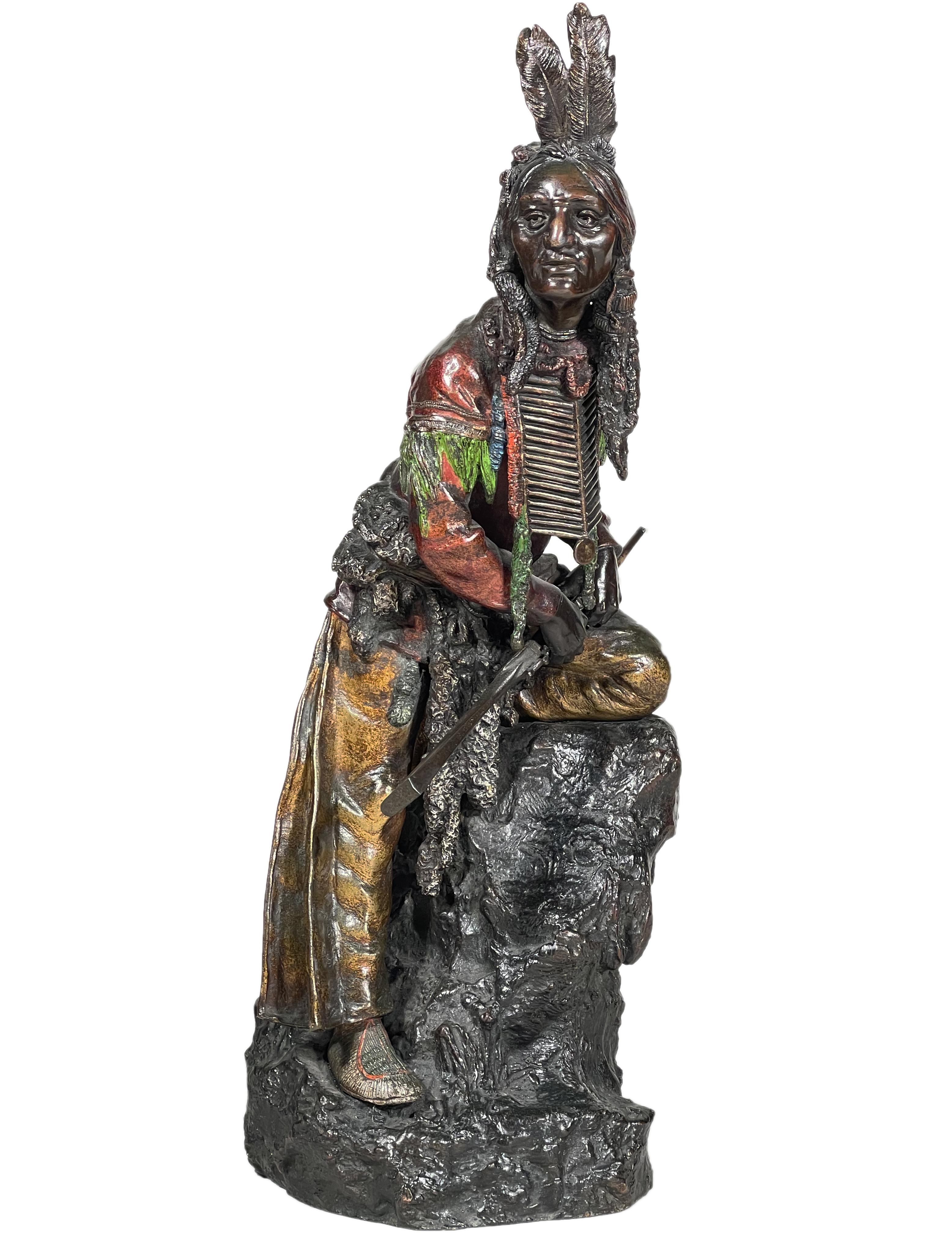 Austrian Art Nouveau American Indian Bronze “The Scout” by, Carl Kauba 5