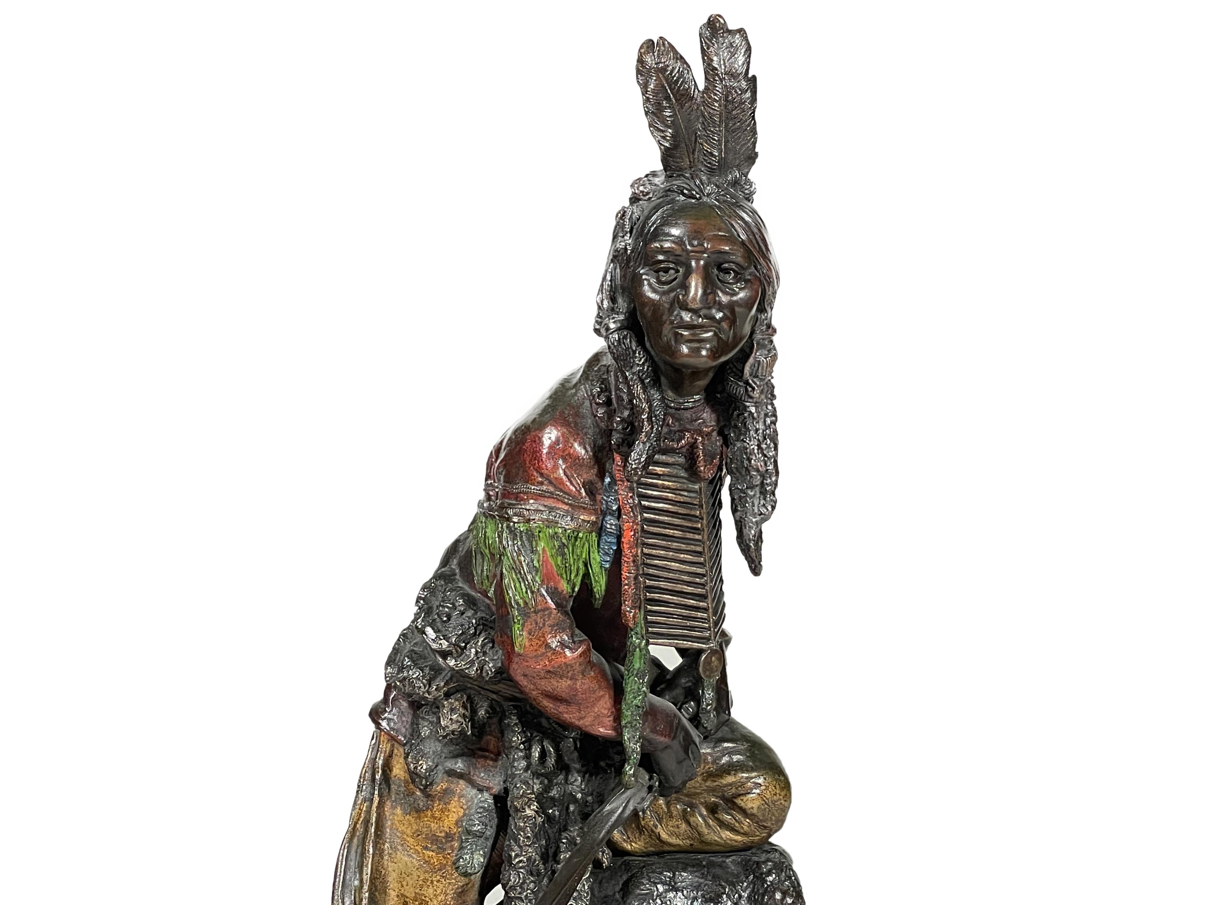 Cold-Painted Austrian Art Nouveau American Indian Bronze “The Scout” by, Carl Kauba
