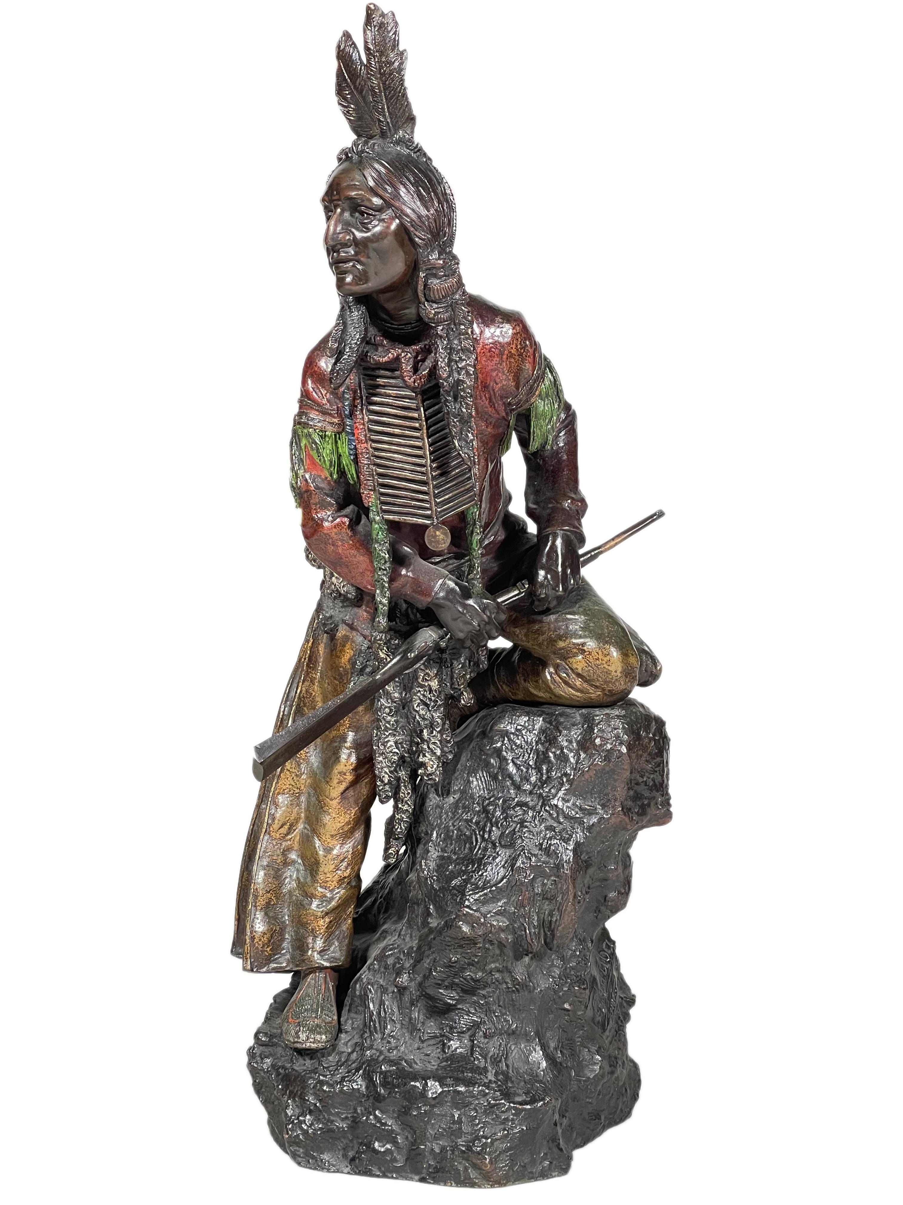 Austrian Art Nouveau American Indian Bronze “The Scout” by, Carl Kauba In Good Condition In Englewood, NJ