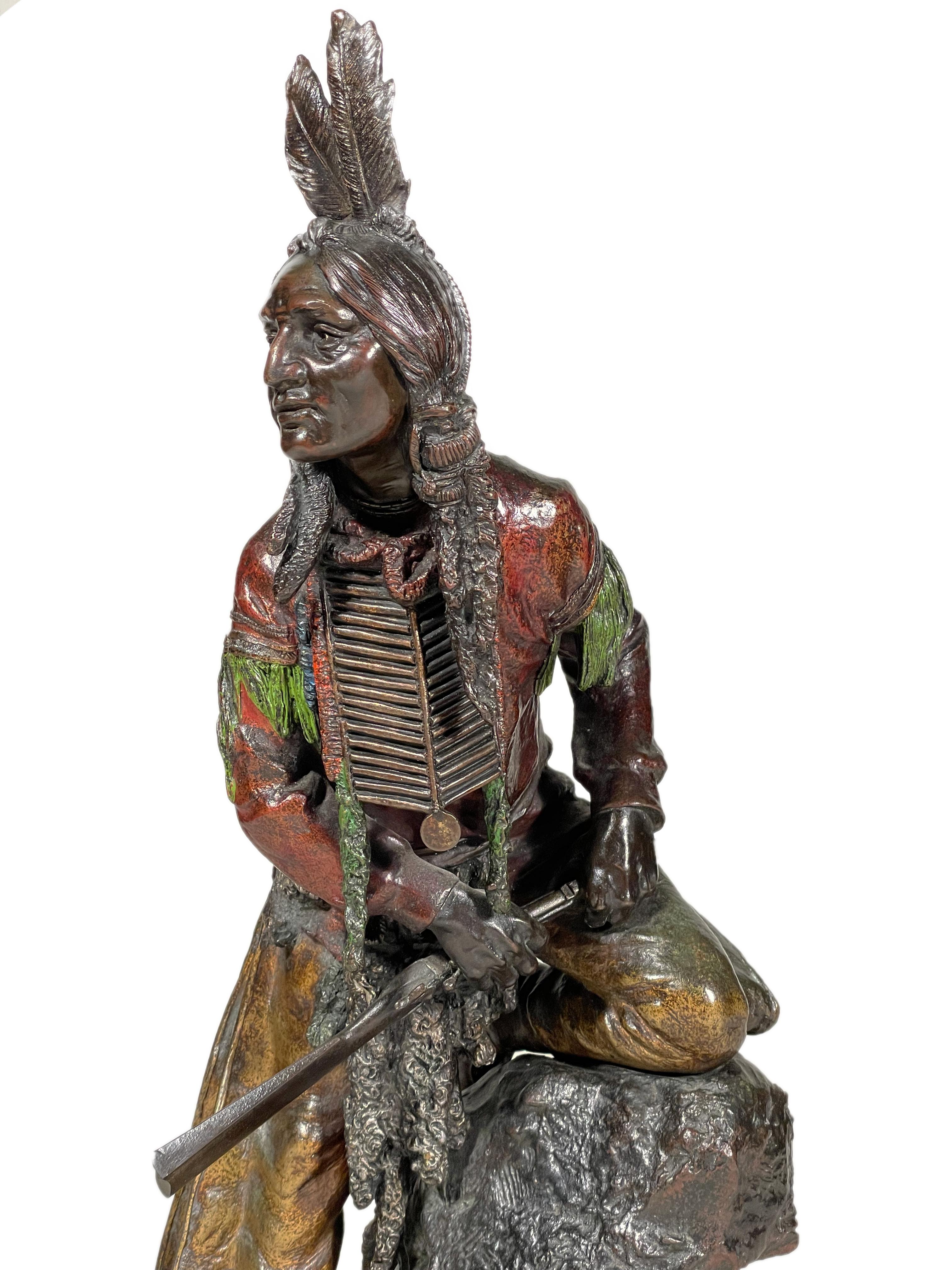20th Century Austrian Art Nouveau American Indian Bronze “The Scout” by, Carl Kauba