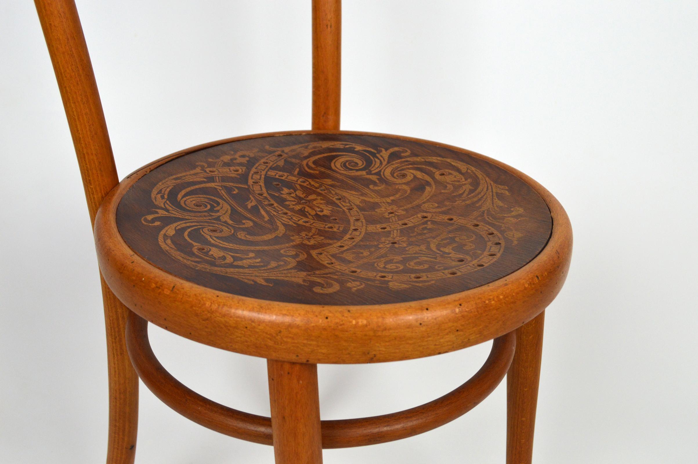 Wood Austrian Art Nouveau Bentwood Chair with Patterned Seat, J. & J. Kohn, 1900s For Sale
