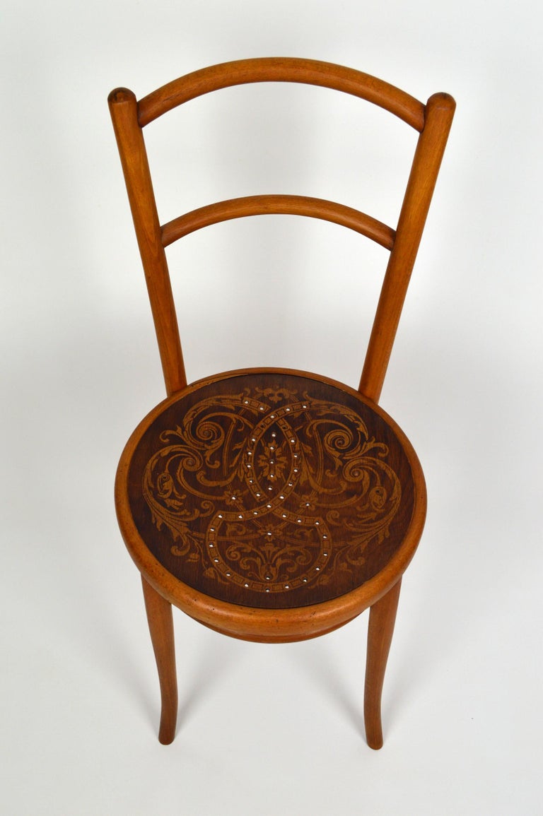 Austrian Art Nouveau Bentwood Chair with Patterned Seat, J. and J. Kohn