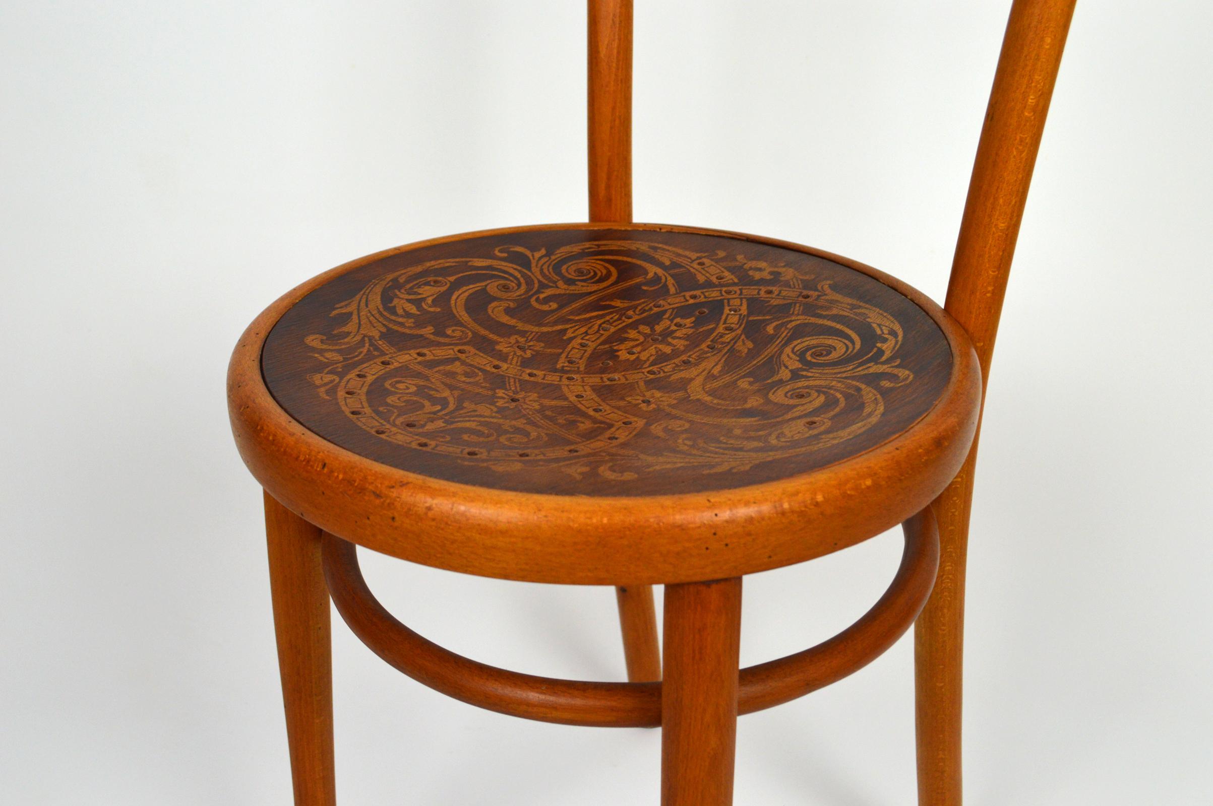 Wood Austrian Art Nouveau Bentwood Chair with Patterned Seat, J. & J. Kohn, 1900s For Sale