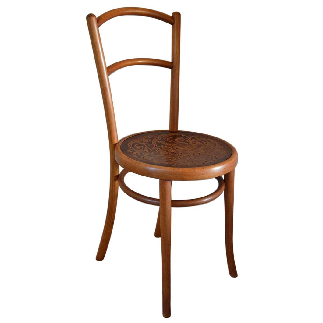 Austrian Art Nouveau Bentwood Chair with Patterned Seat, J. & J. Kohn, 1900s For Sale