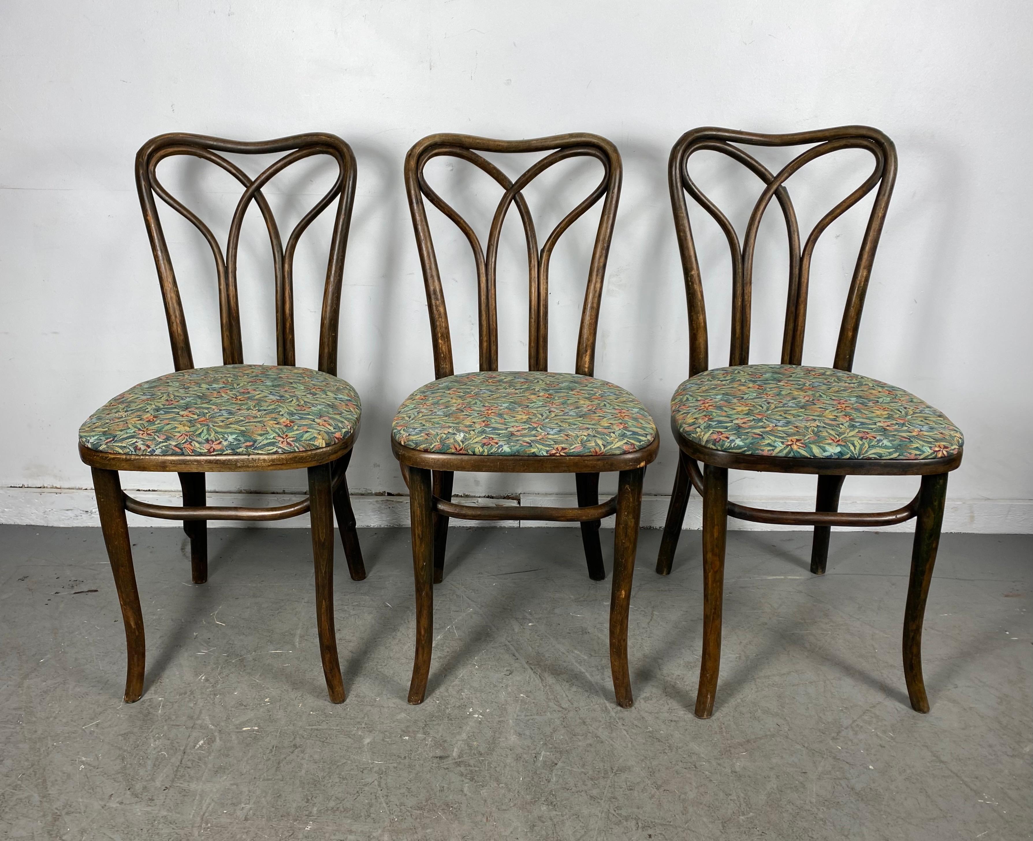 Austrian Art Nouveau bentwood side chair attributed to J & J Kohn, early 1900's. Amazing design. Wonderful patina, quality construction. Hand delivery avail to New York City or anywhere en route from Buffalo NY.