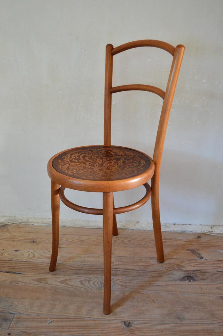 Austrian Art Nouveau Bentwood Chair with Patterned Seat, J. and J. Kohn