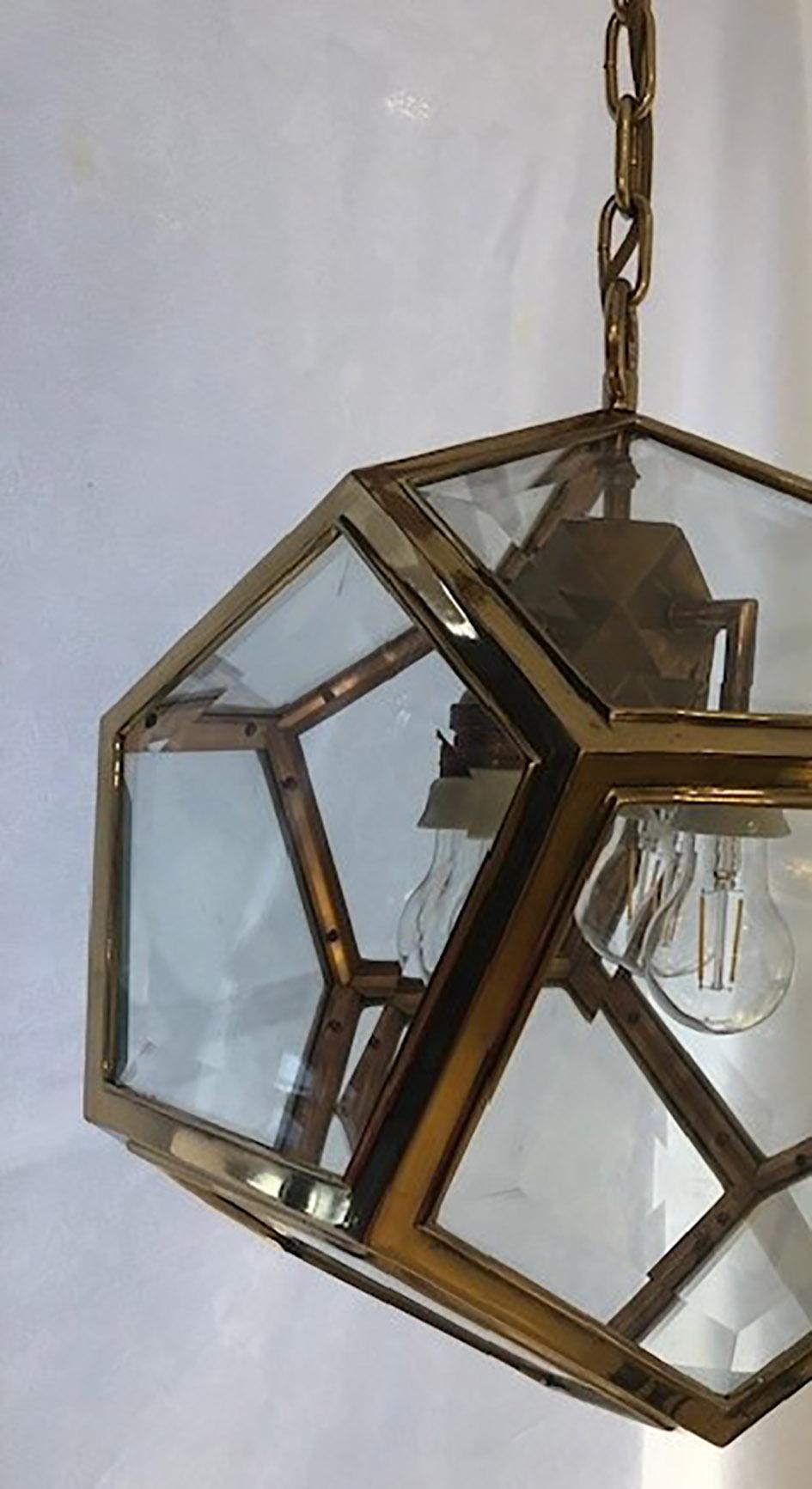 Austriaco Lampada Dodekaeder austriaca in ottone e vetro in stile Art Nouveau di Adolf Loos in vendita