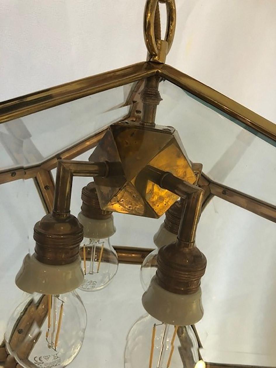 Austrian Art Nouveau Brass and Glass Dodekaeder Lamp by Adolf Loos For Sale 2