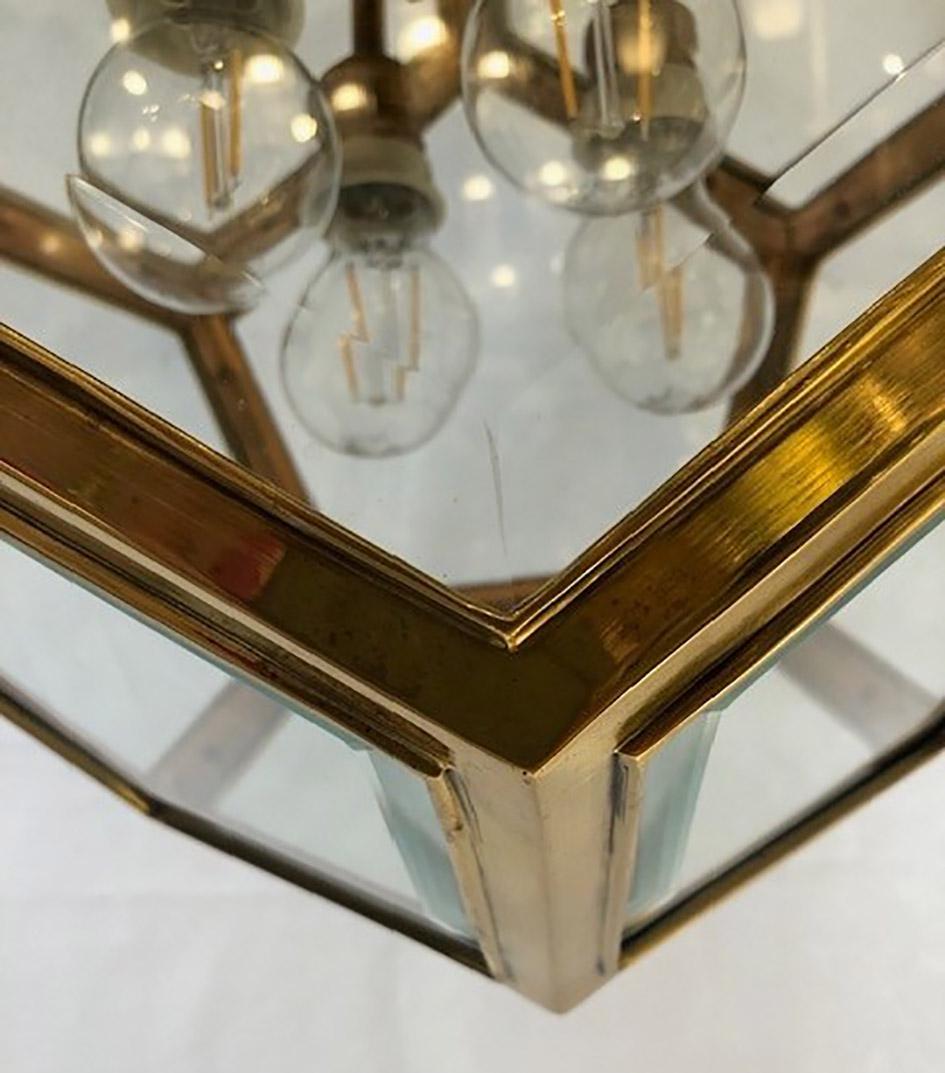 Lampada Dodekaeder austriaca in ottone e vetro in stile Art Nouveau di Adolf Loos in vendita 1
