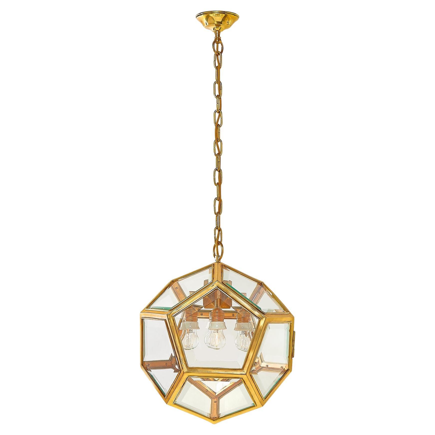 Austrian Art Nouveau Brass and Glass Dodekaeder Lamp by Adolf Loos