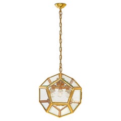 Antique Austrian Art Nouveau Brass and Glass Dodekaeder Lamp by Adolf Loos