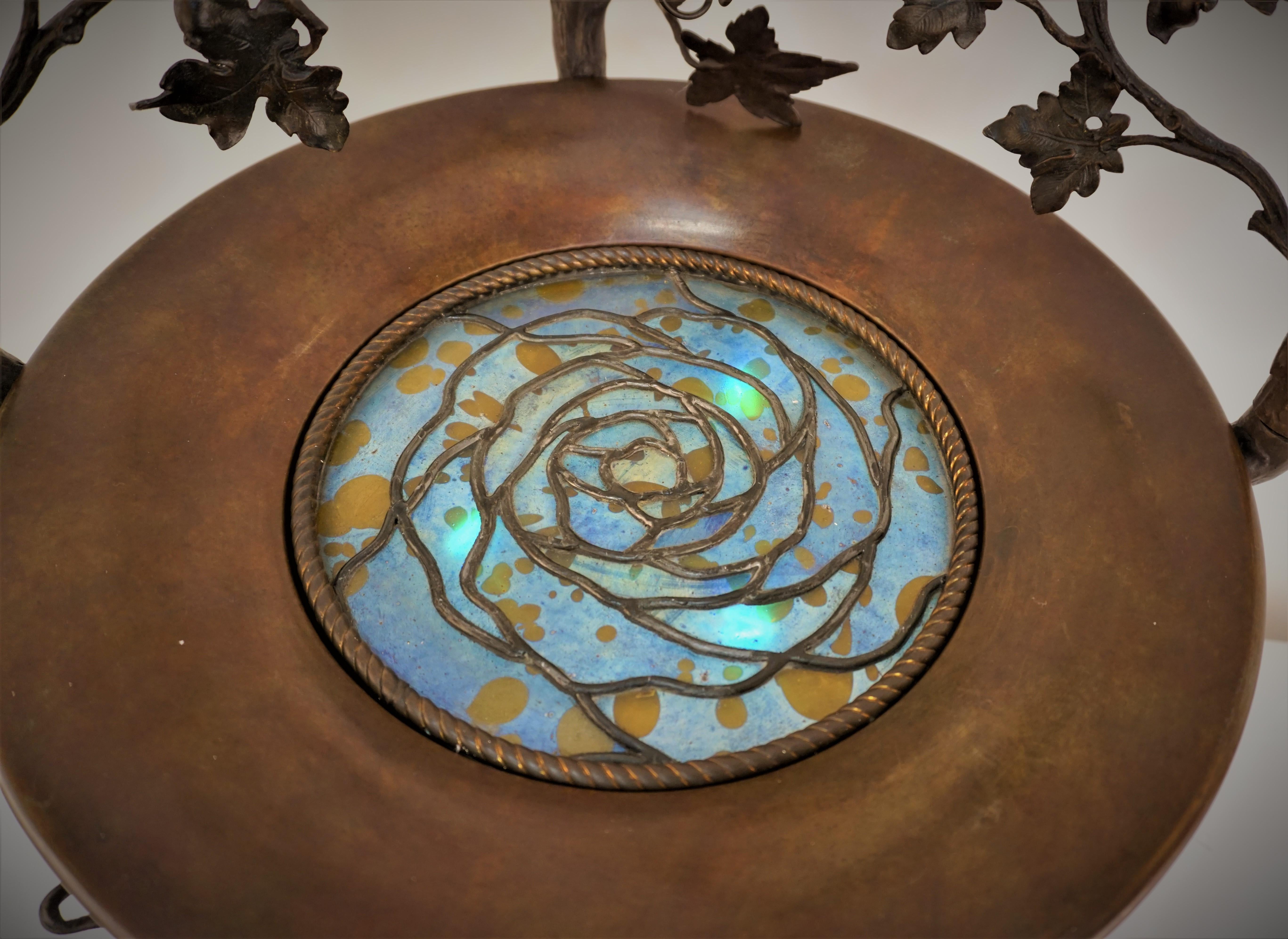 Austrian Art Nouveau Bronze Art Glass Water Fontain Table Lamp  For Sale 10