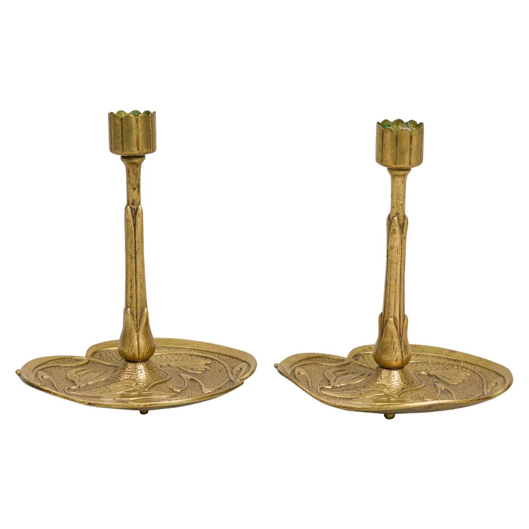 Austrian Art Nouveau Bronze Lily Candlesticks